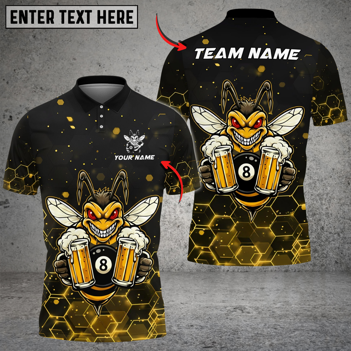 Blisscorners Billiards 8 Ball Funny Beer Bee Customized Name, Team Name 3D Shirt (6 Colors)