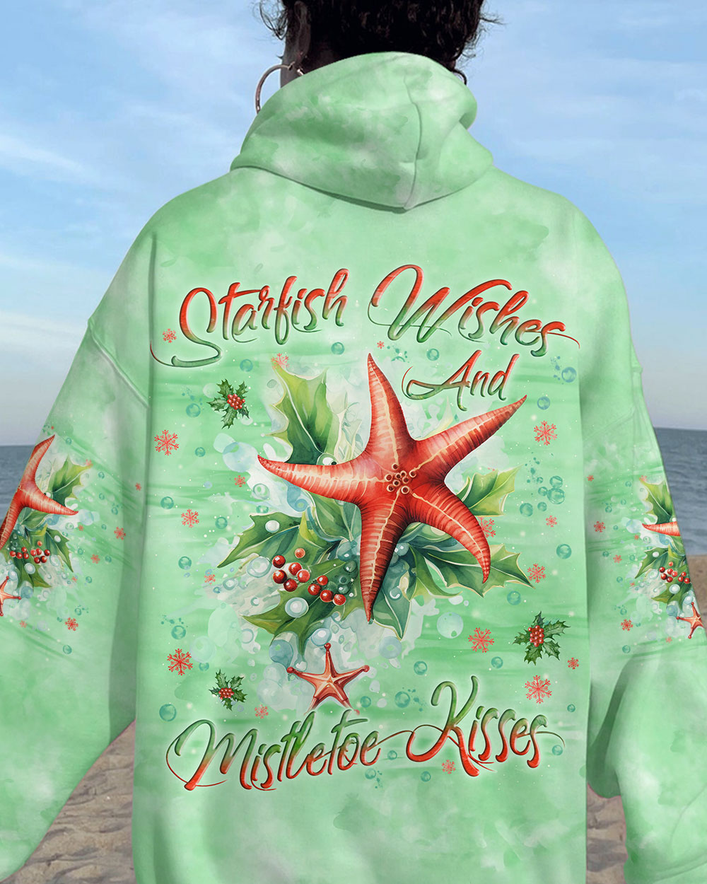 BLISSCORNERS STARFISH WISHES AND MISTLETOE KISSES CHRISTMAS ALL OVER PRINT