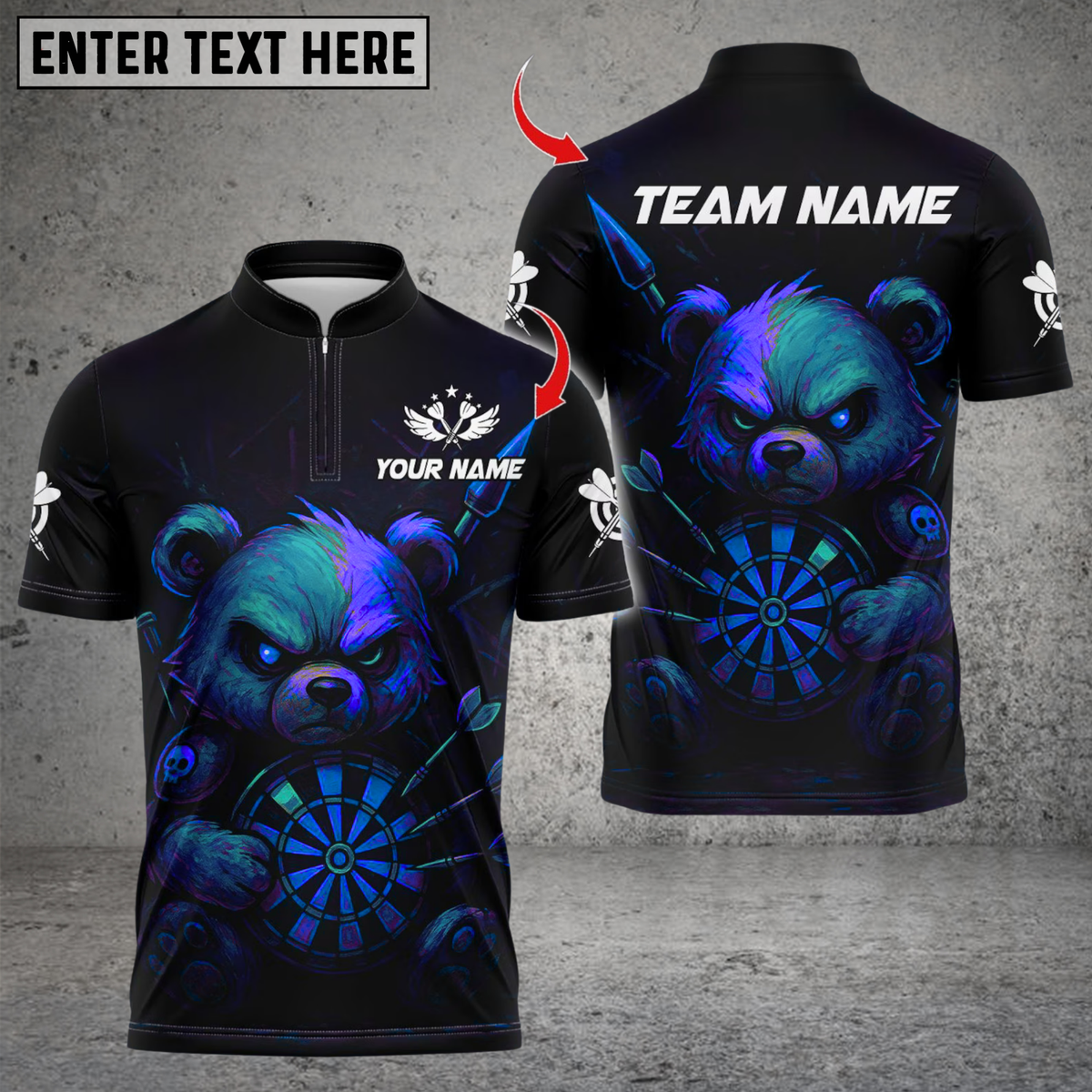Blisscorners Darts Bear Neon Dark Style Multicolor Customized Name, Team Name 3D Shirts