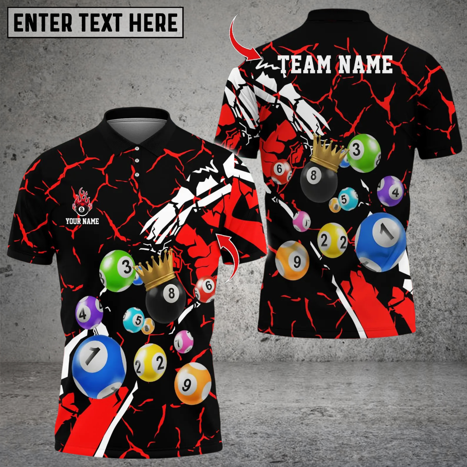 Blisscorners 8 Ball Billiard Design Multicolor Customized Name, Team Name 3D Shirts