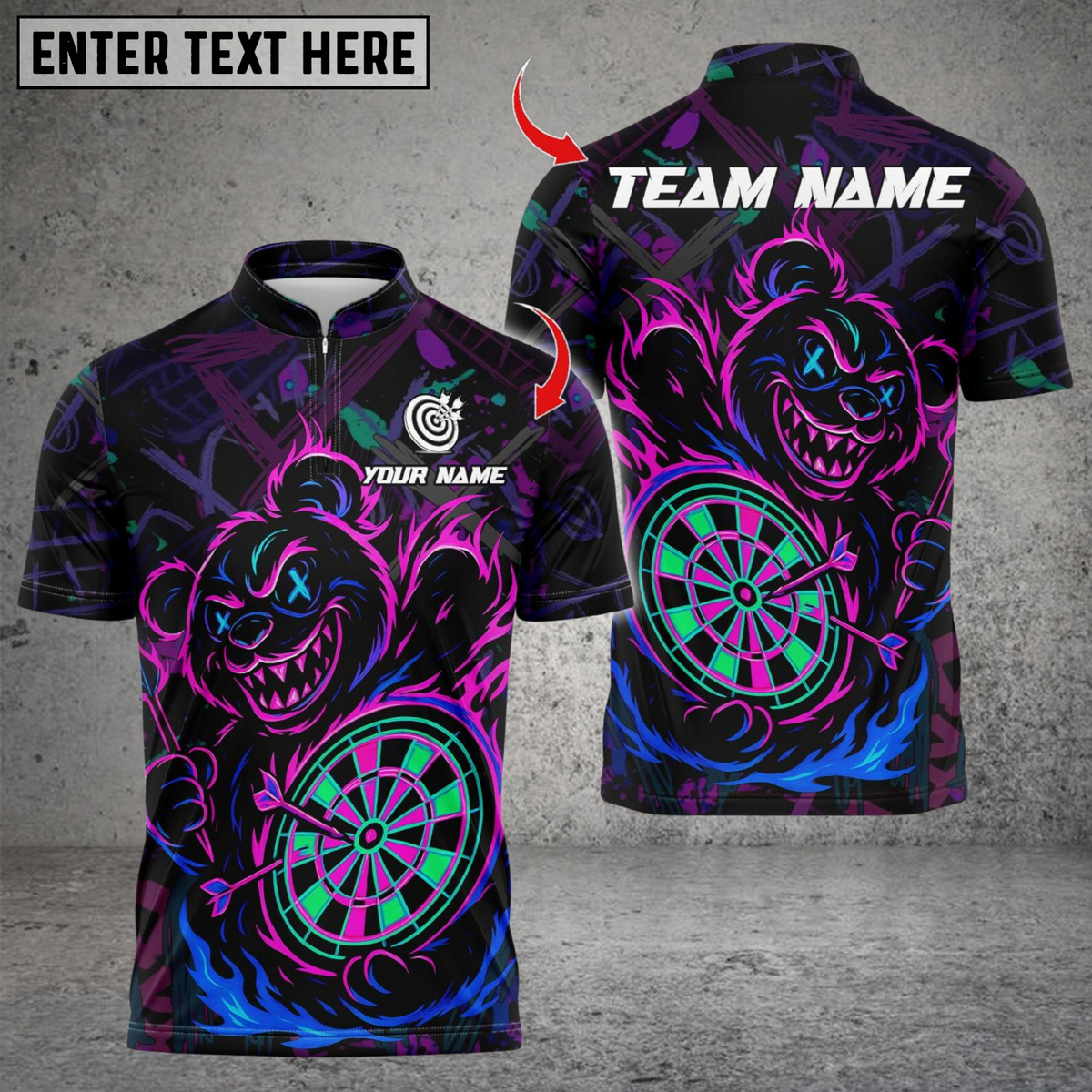 Blisscorners Darts Crazy Bear Neon Style Multicolor Customized Name, Team Name 3D Shirts