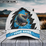 Blisscorners Catfish Fishing White Blue Wave Fishnet Customized Name 3D Cap