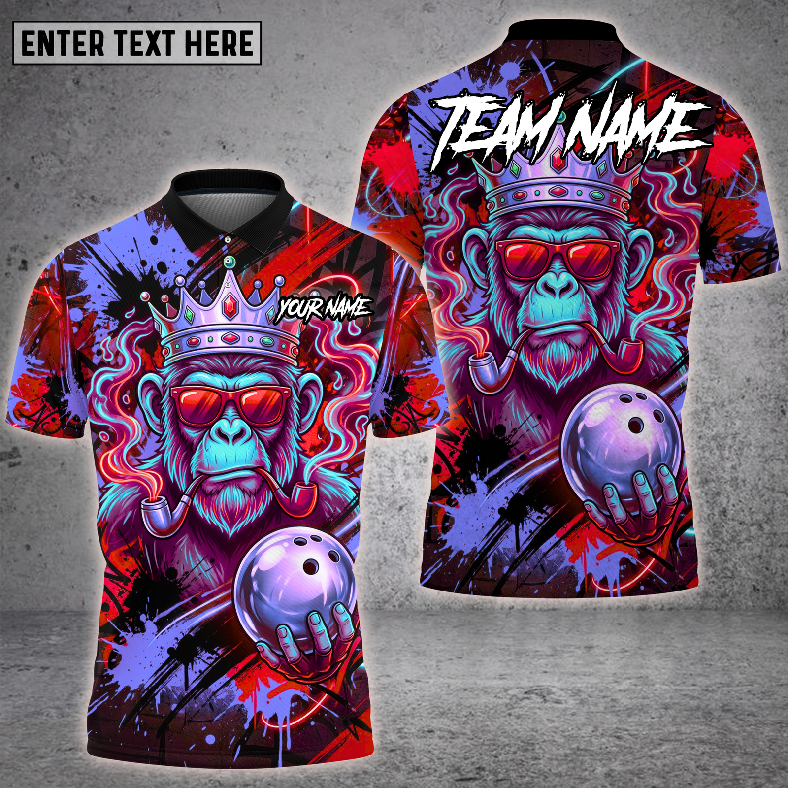 Blisscorners Gorilla Bowling King Neon Graffiti Multioptions Personalized Name, Team Name Unisex 3D Shirt (4 Colors)