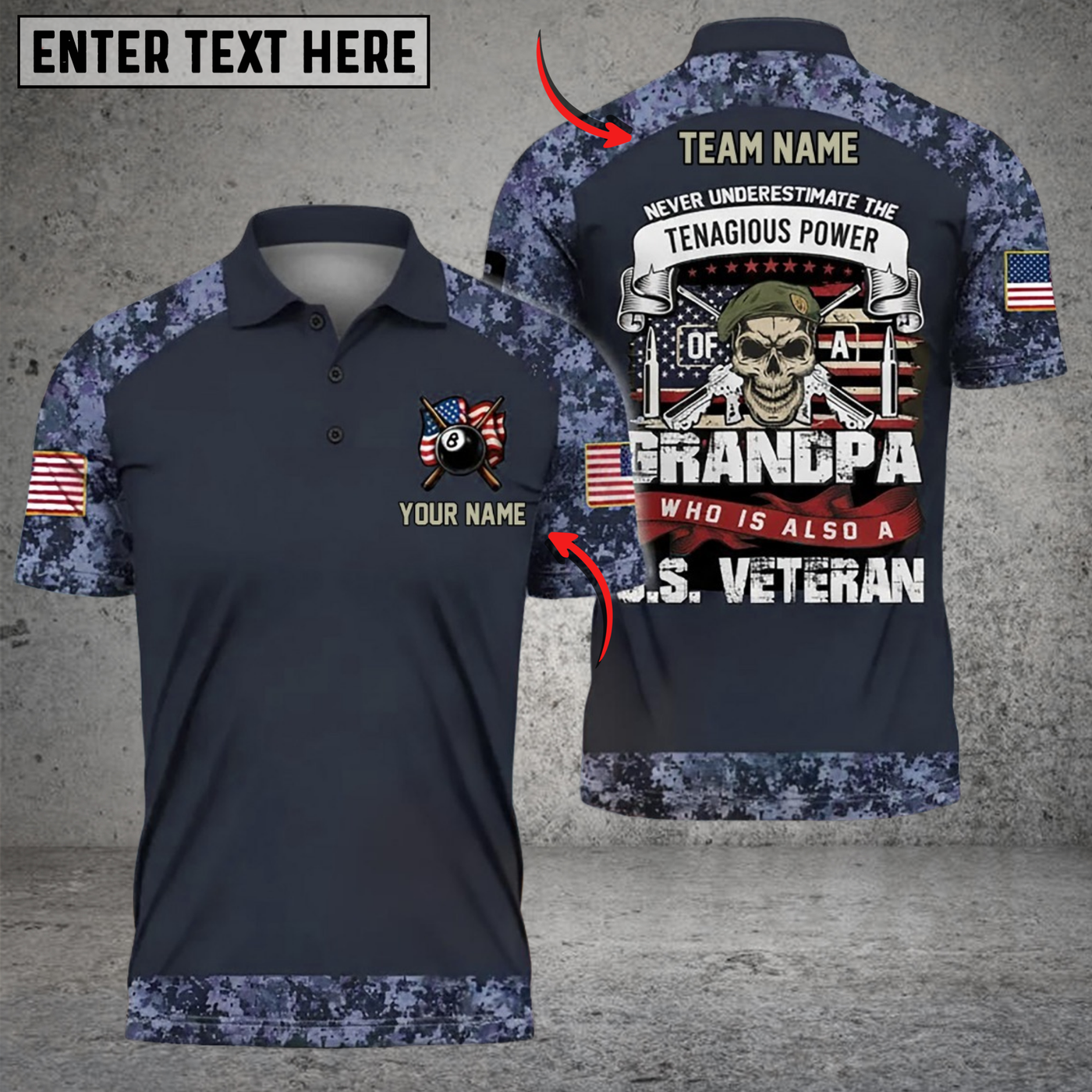 Blisscorners Billiard Never Underestimate a Grandpa Who Is Also a U.S. Veteran Multicolor Customized Name, Team Name 3D Shirts