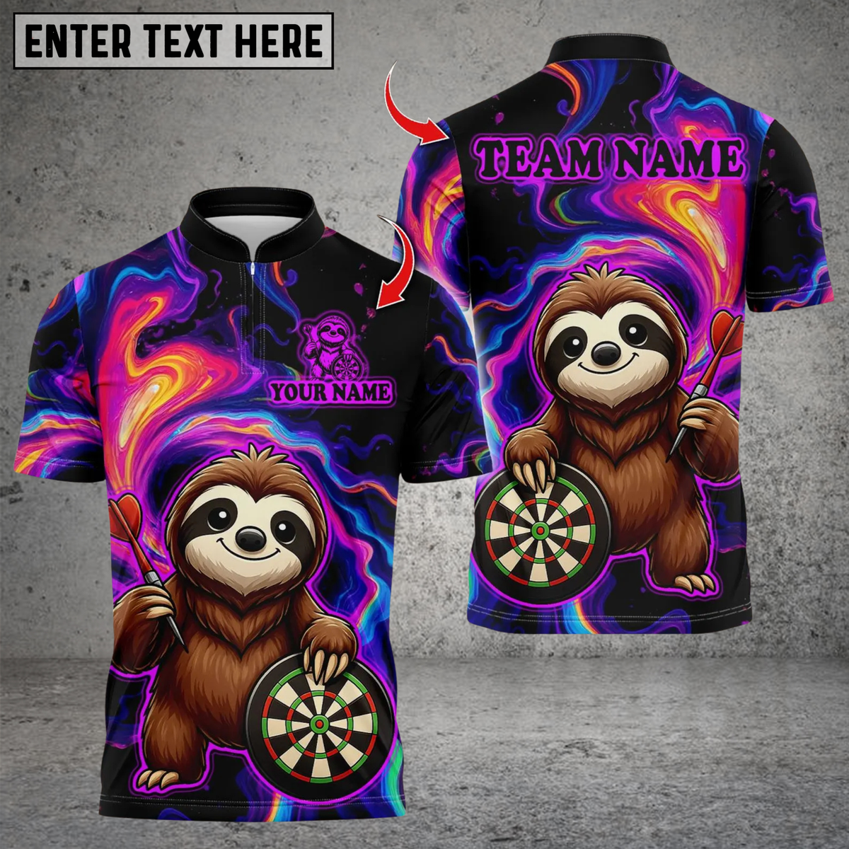 Blisscorners Darts Sloth With Dartboard Multicolor Customized Name, Team Name 3D Shirts