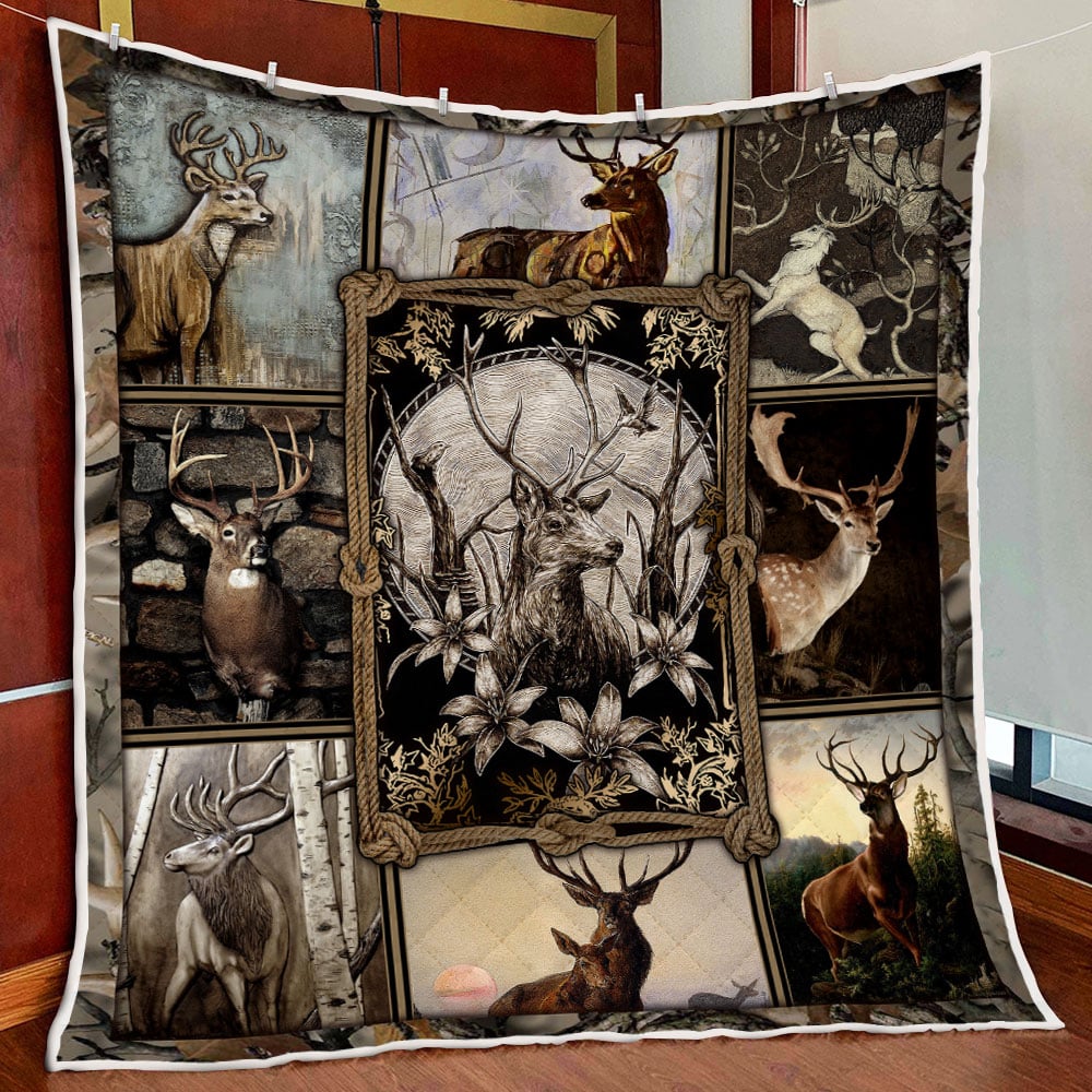 Blisscorners Vintage Deer Hunting Quilt - Blanket