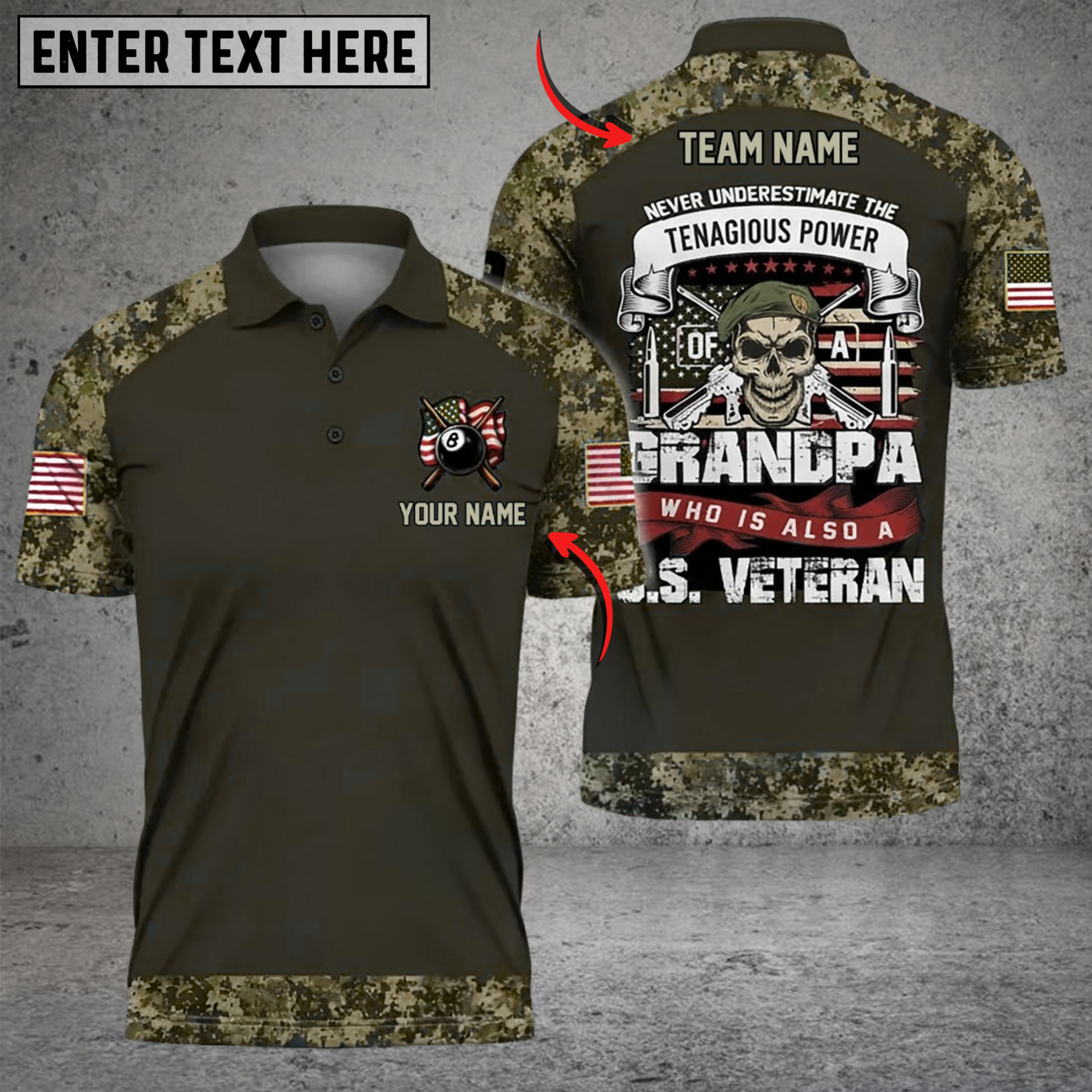 Blisscorners Billiard Never Underestimate a Grandpa Who Is Also a U.S. Veteran Multicolor Customized Name, Team Name 3D Shirts