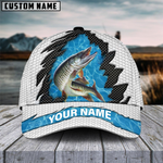 Blisscorners Musky Fishing White Blue Wave Fishnet Customized Name 3D Cap