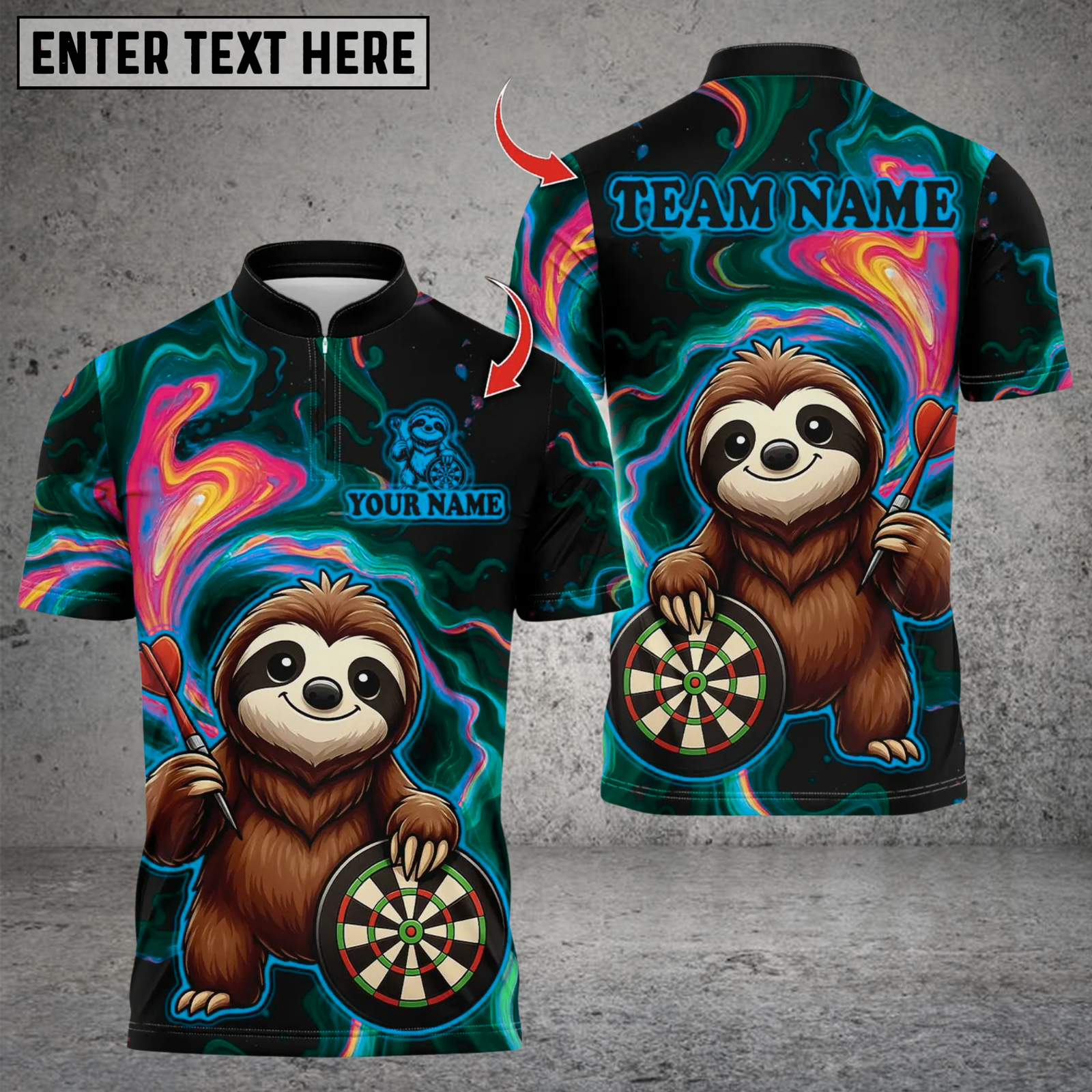 Blisscorners Darts Sloth With Dartboard Multicolor Customized Name, Team Name 3D Shirts