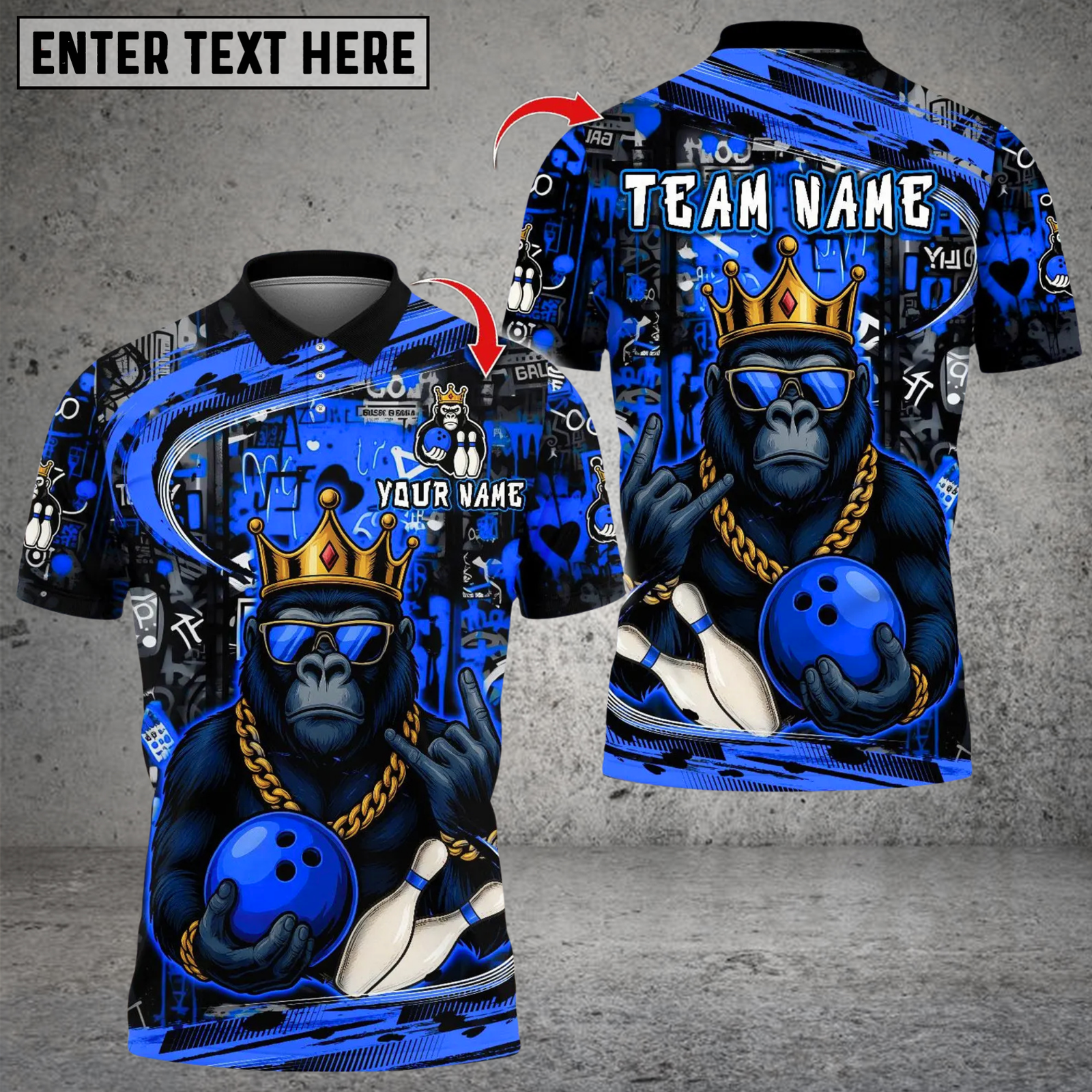 Blisscorners Bowling King Gorilla Cool Multicolor Customized Name, Team Name 3D Shirts
