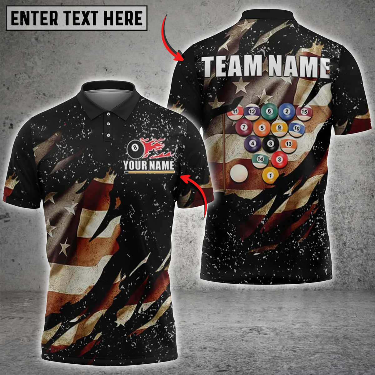 Blisscorners Billiards American Flag with Triangle Rack Balls Personalized Name 3D Unisex Shirt