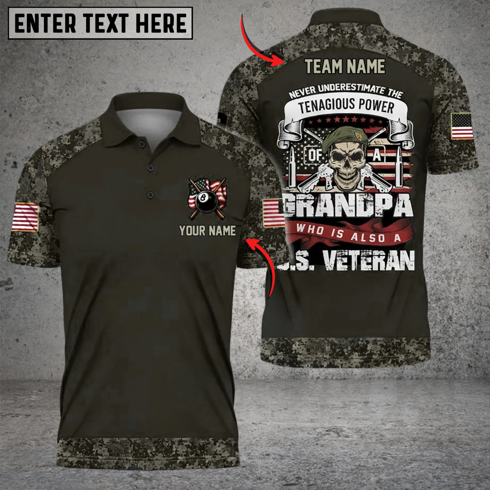 Blisscorners Billiard Never Underestimate a Grandpa Who Is Also a U.S. Veteran Multicolor Customized Name, Team Name 3D Shirts