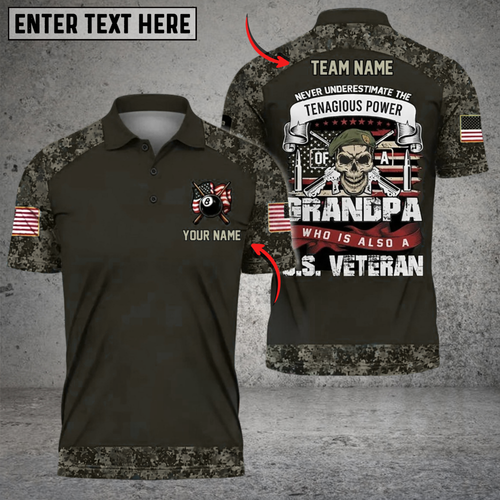 Blisscorners Billiard Never Underestimate a Grandpa Who Is Also a U.S. Veteran Multicolor Customized Name, Team Name 3D Shirts