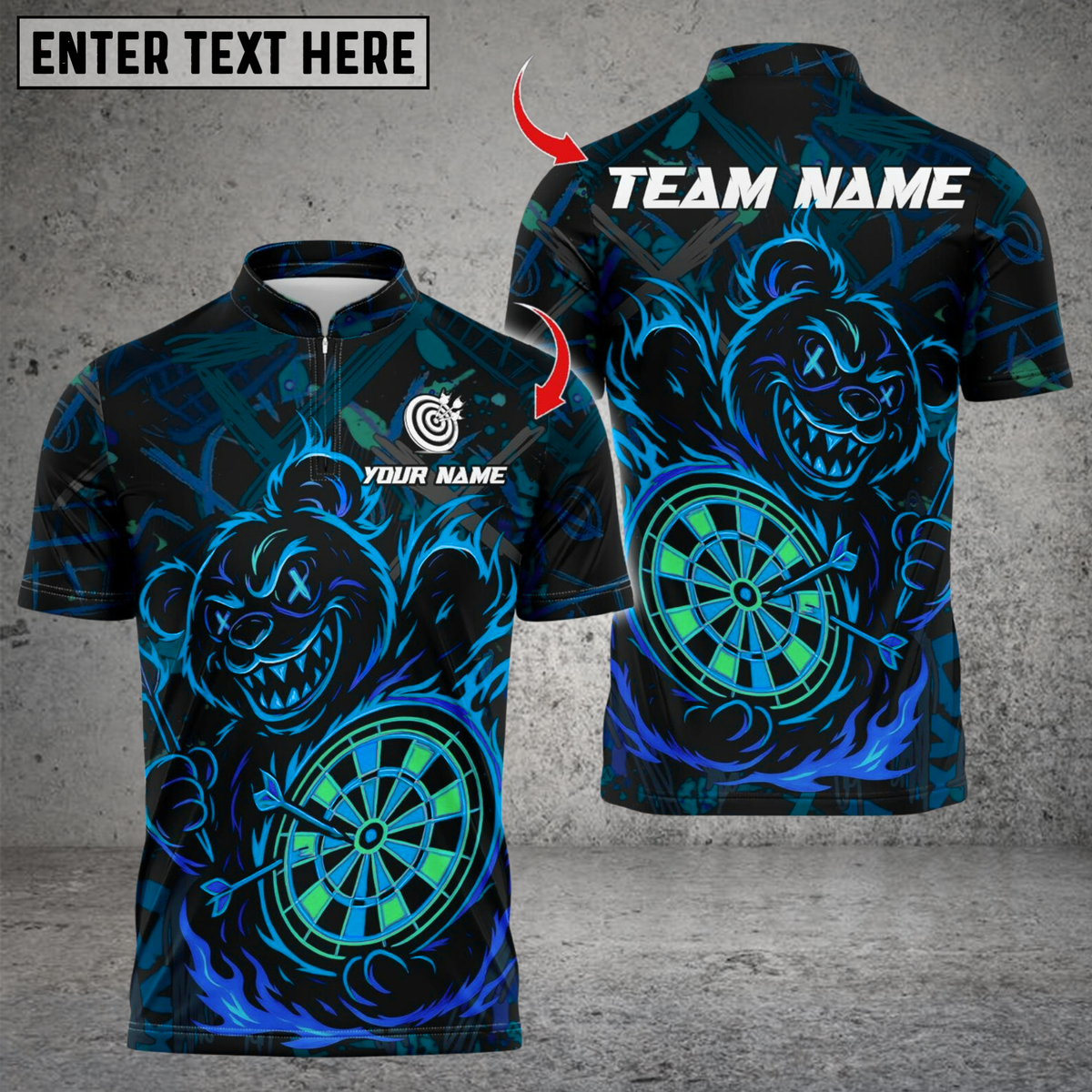 Blisscorners Darts Crazy Bear Neon Style Multicolor Customized Name, Team Name 3D Shirts