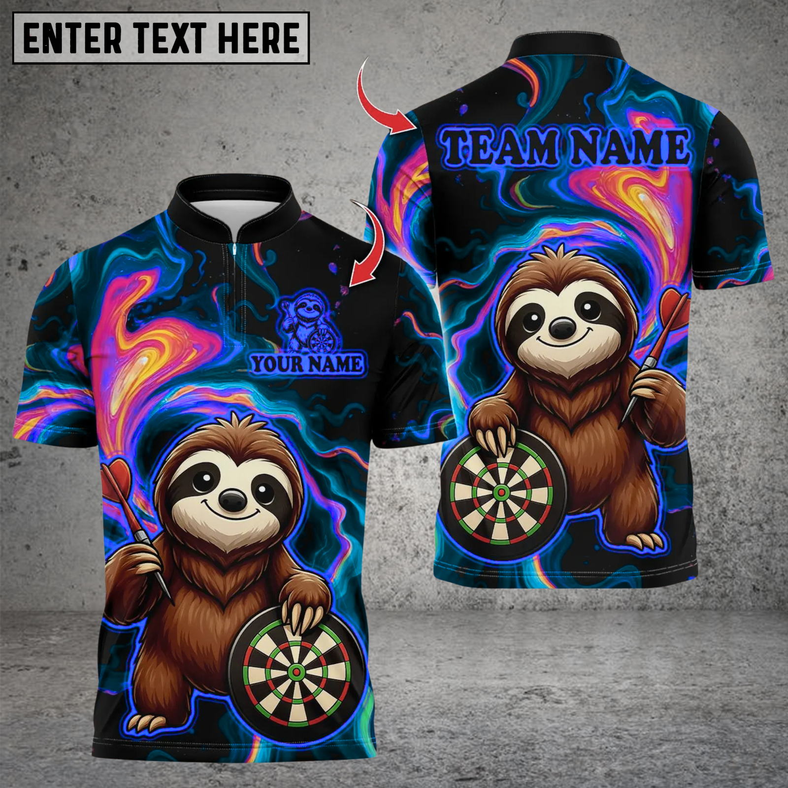 Blisscorners Darts Sloth With Dartboard Multicolor Customized Name, Team Name 3D Shirts
