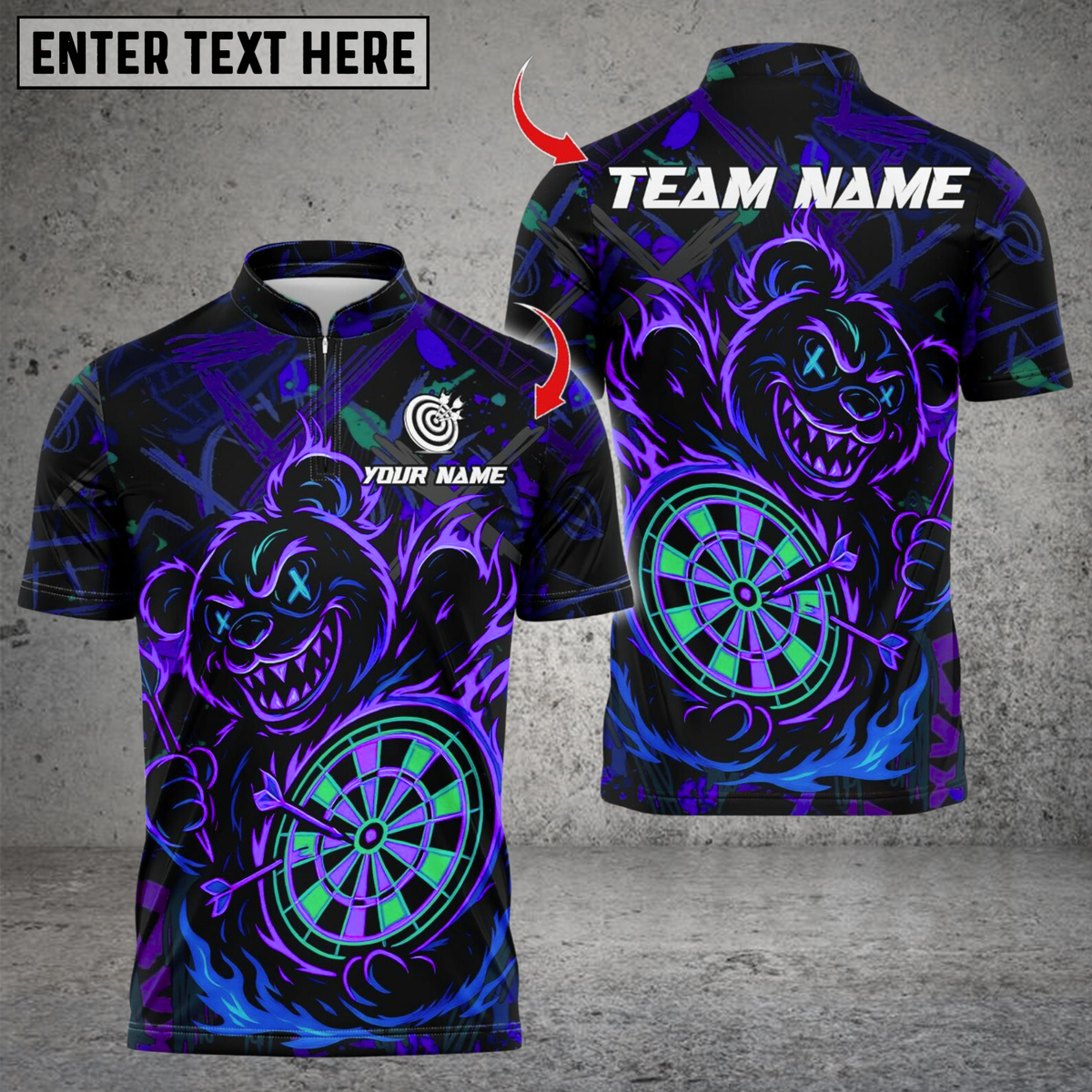 Blisscorners Darts Crazy Bear Neon Style Multicolor Customized Name, Team Name 3D Shirts