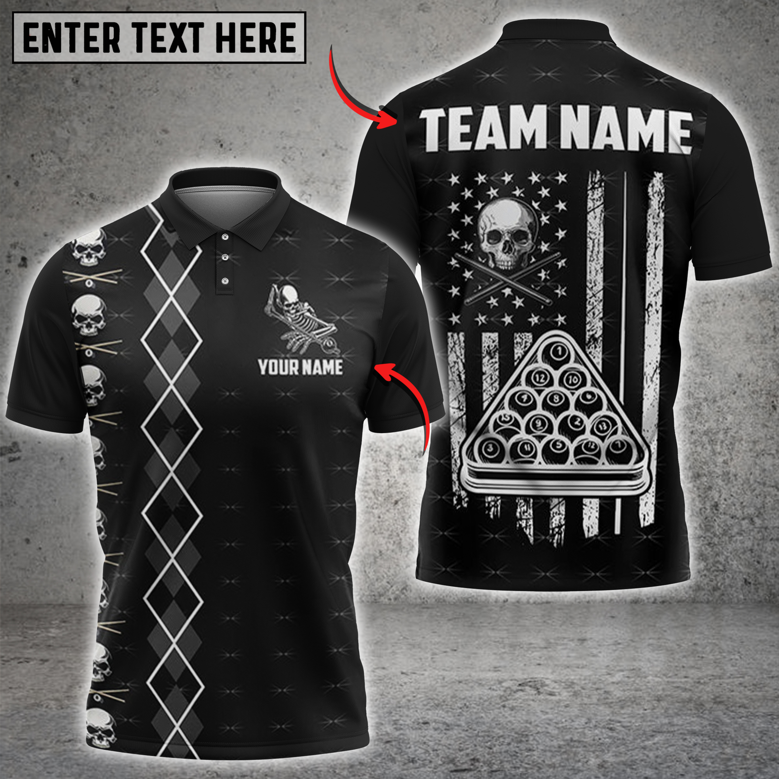 Blisscorners Billiards Skull and Black Flag with Triangle Rack Personalized Name 3D Unisex Shirt