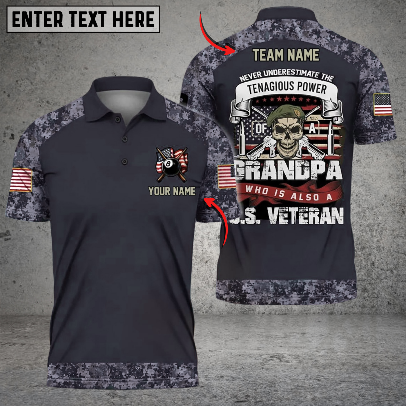Blisscorners Billiard Never Underestimate a Grandpa Who Is Also a U.S. Veteran Multicolor Customized Name, Team Name 3D Shirts