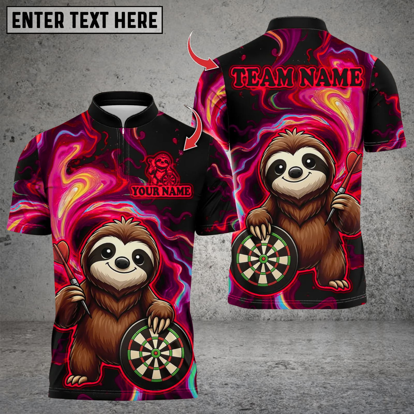 Blisscorners Darts Sloth With Dartboard Multicolor Customized Name, Team Name 3D Shirts