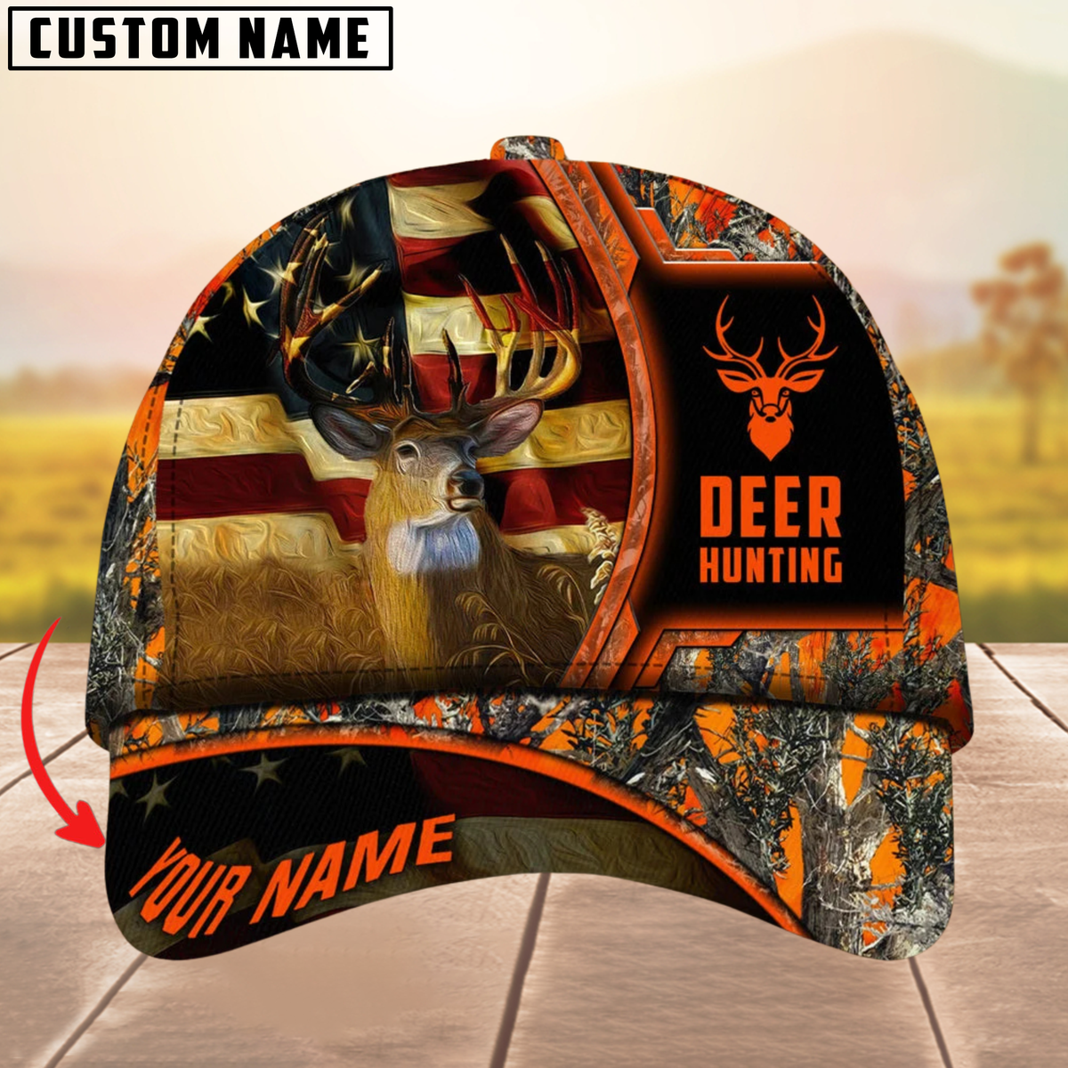 Blisscorners Premium Unique The Best Flag Deer Hunting Camouflage Pattern Multicolor Personalized Name 3D Cap