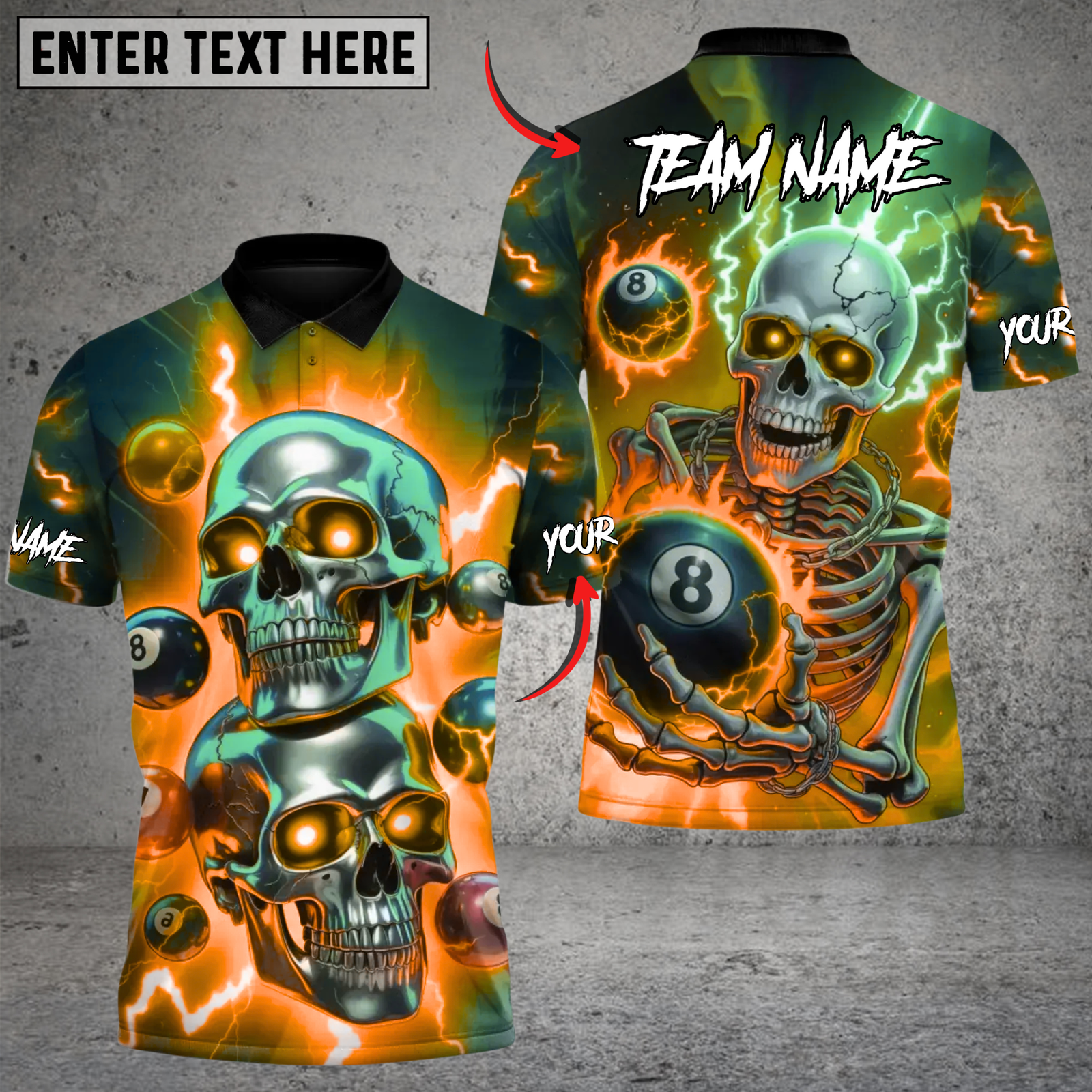 Blisscorners Skullstrike Lightning Billiards Multicolor Customized Name, Team Name 3D Shirt
