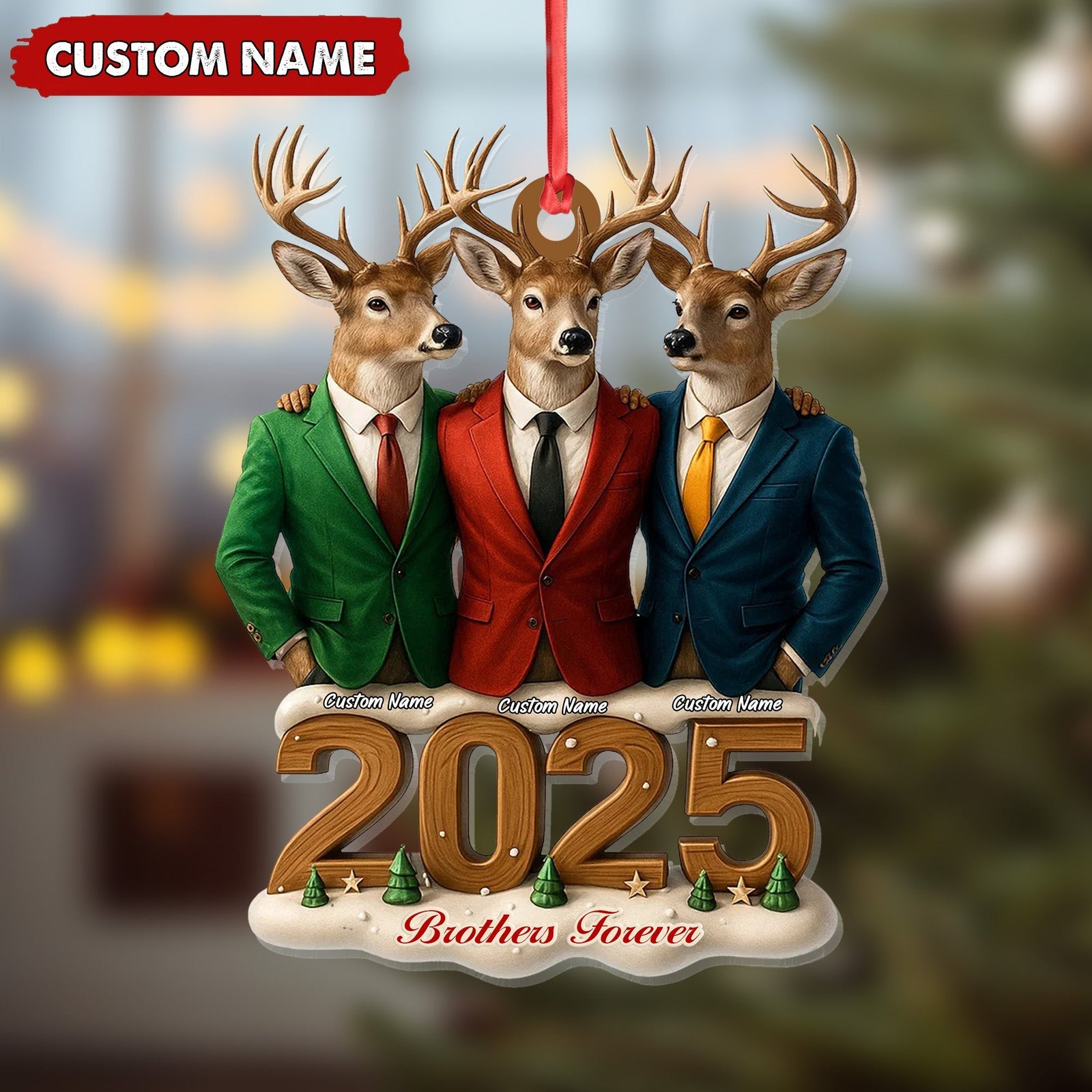 Blisscorners Personalized Brothers Forever 2025 Christmas Ornament, Custom Name Deer Trio in Suits, Funny Family Brother Gift Decor MT2411