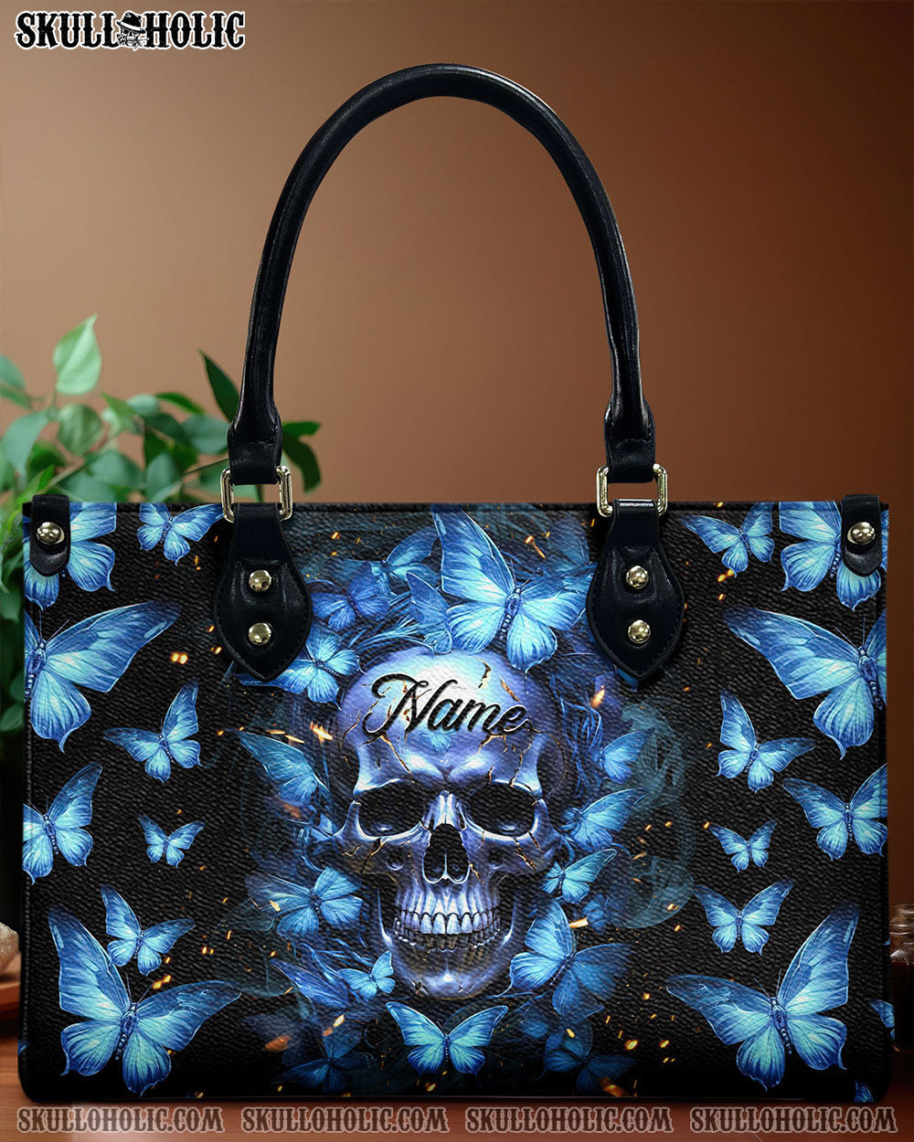 BLISSCORNERS SKULL BUTTERFLY LEATHER HANDBAG