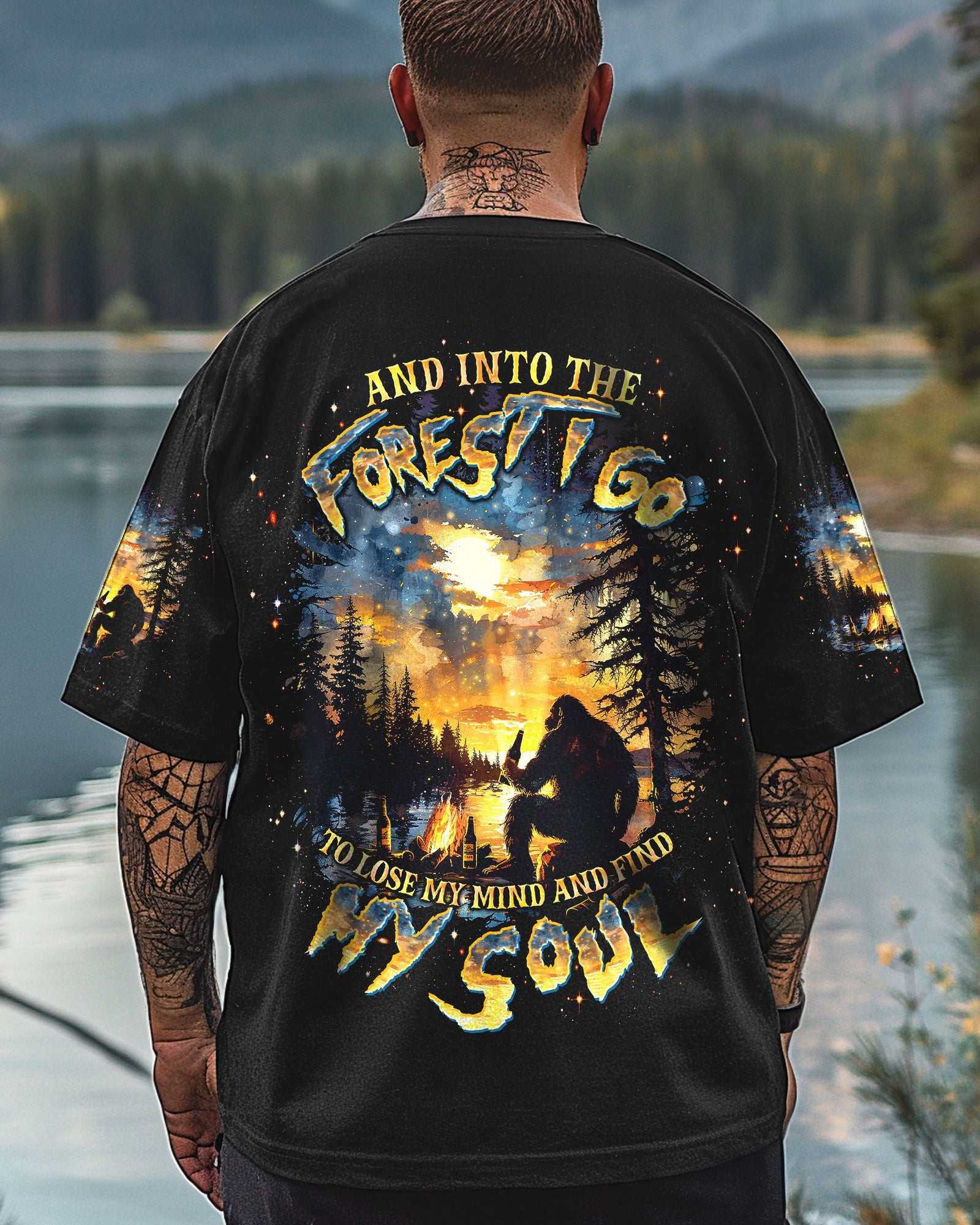 BLISSCORNERS AND INTO THE FOREST I GO BIGFOOT ALL OVER PRINT