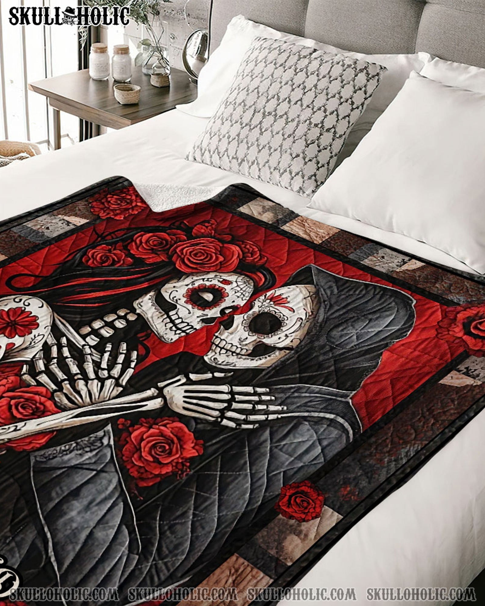 BLISSCORNERS PERSONALIZED SKULL LADY AND REAPER COUPLE FLEECE BLANKET