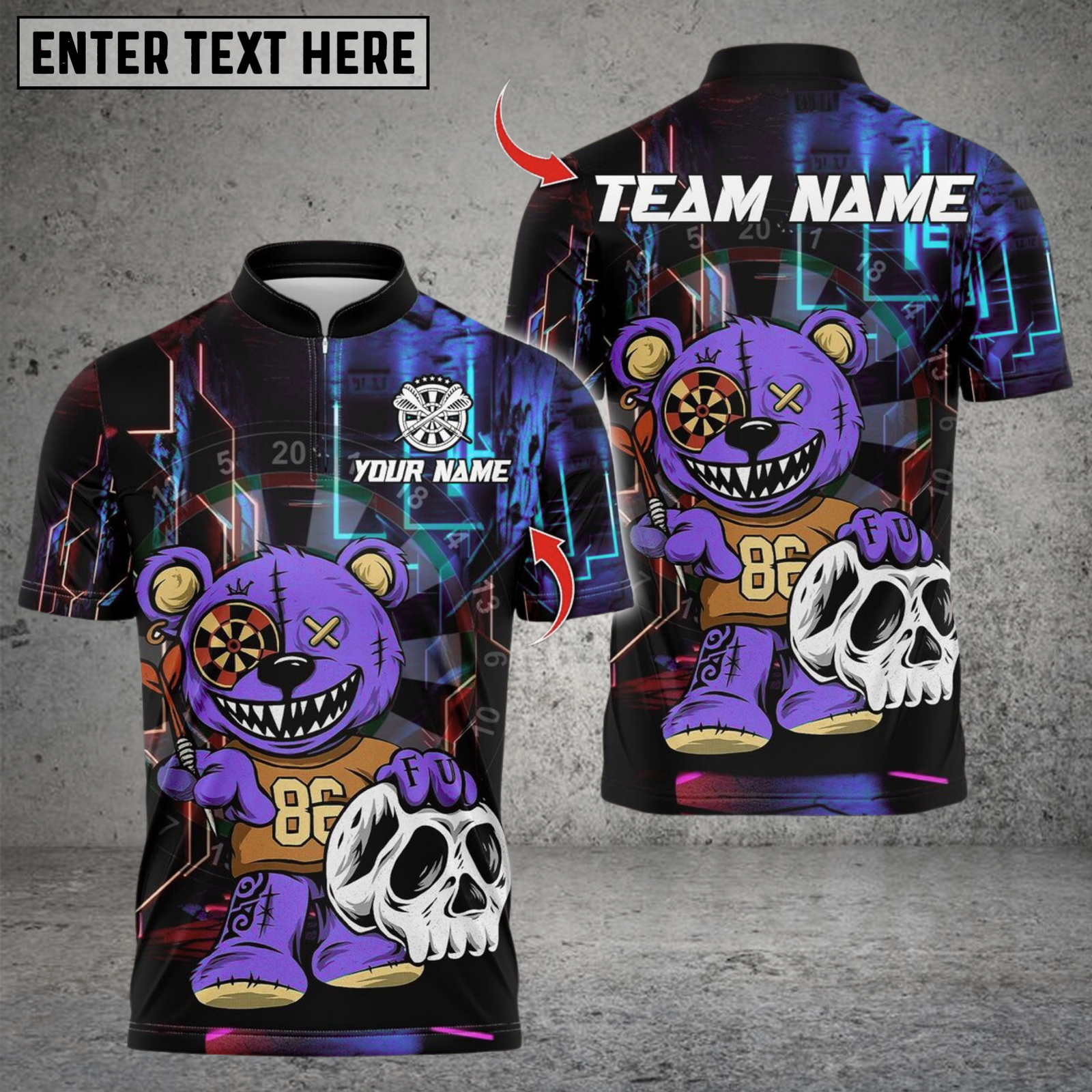Blisscorners Darts Halloween Bear With Dartboard Multicolor Customized Name, Team Name 3D Shirts