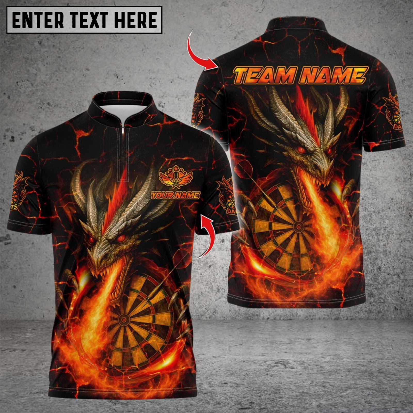 Blisscorners Darts Flame Dragon With Dartboard Multicolor Customized Name, Team Name 3D Shirts