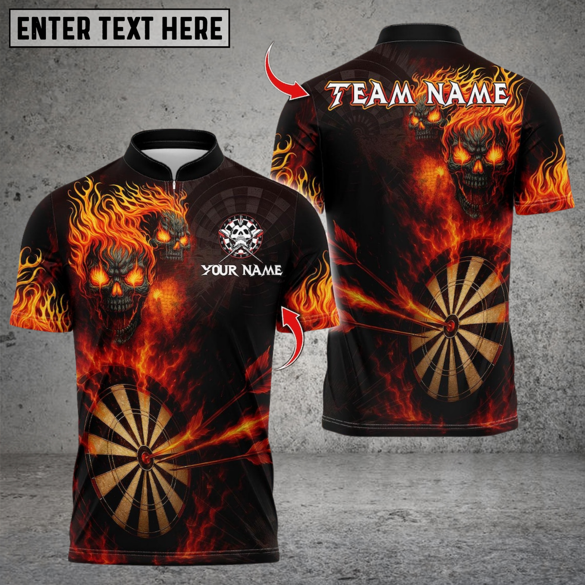 Blisscorners Darts Flame Skull With Dartboard Multicolor Customized Name, Team Name 3D Shirts