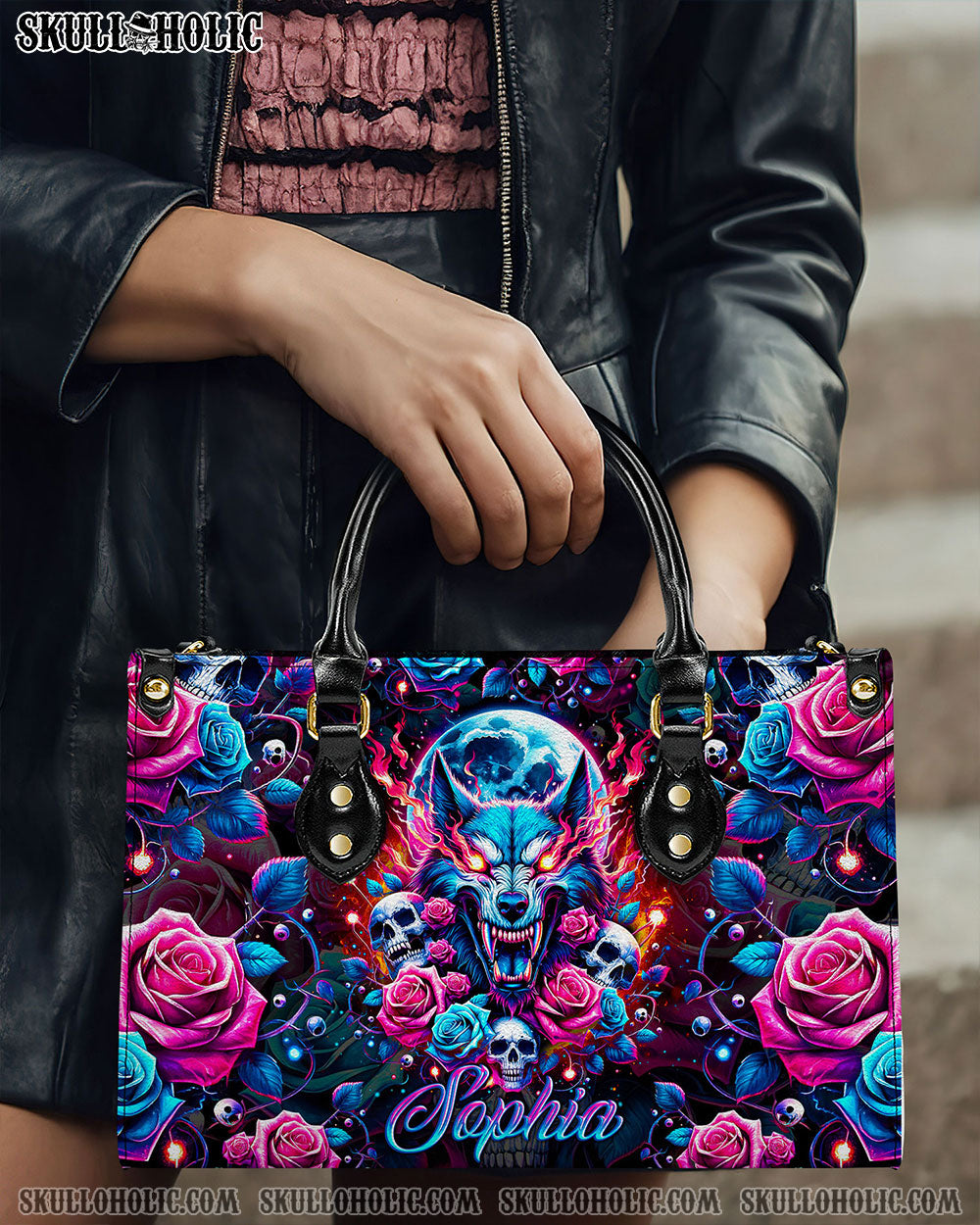BLISSCORNERS SKULL WOLF LEATHER HANDBAG