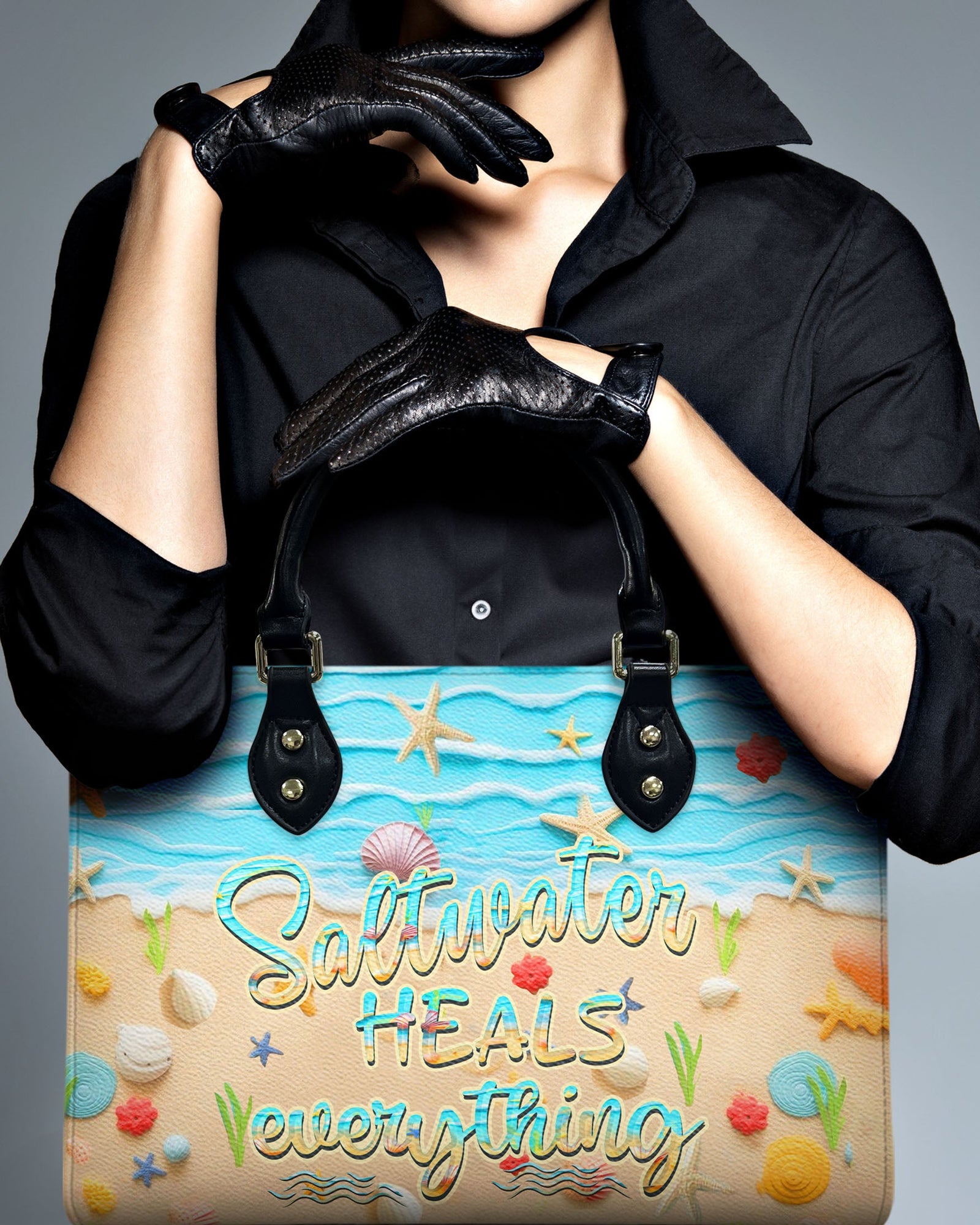 BLISSCORNERS SALTWATER HEALS EVERYTHING LEATHER HANDBAG