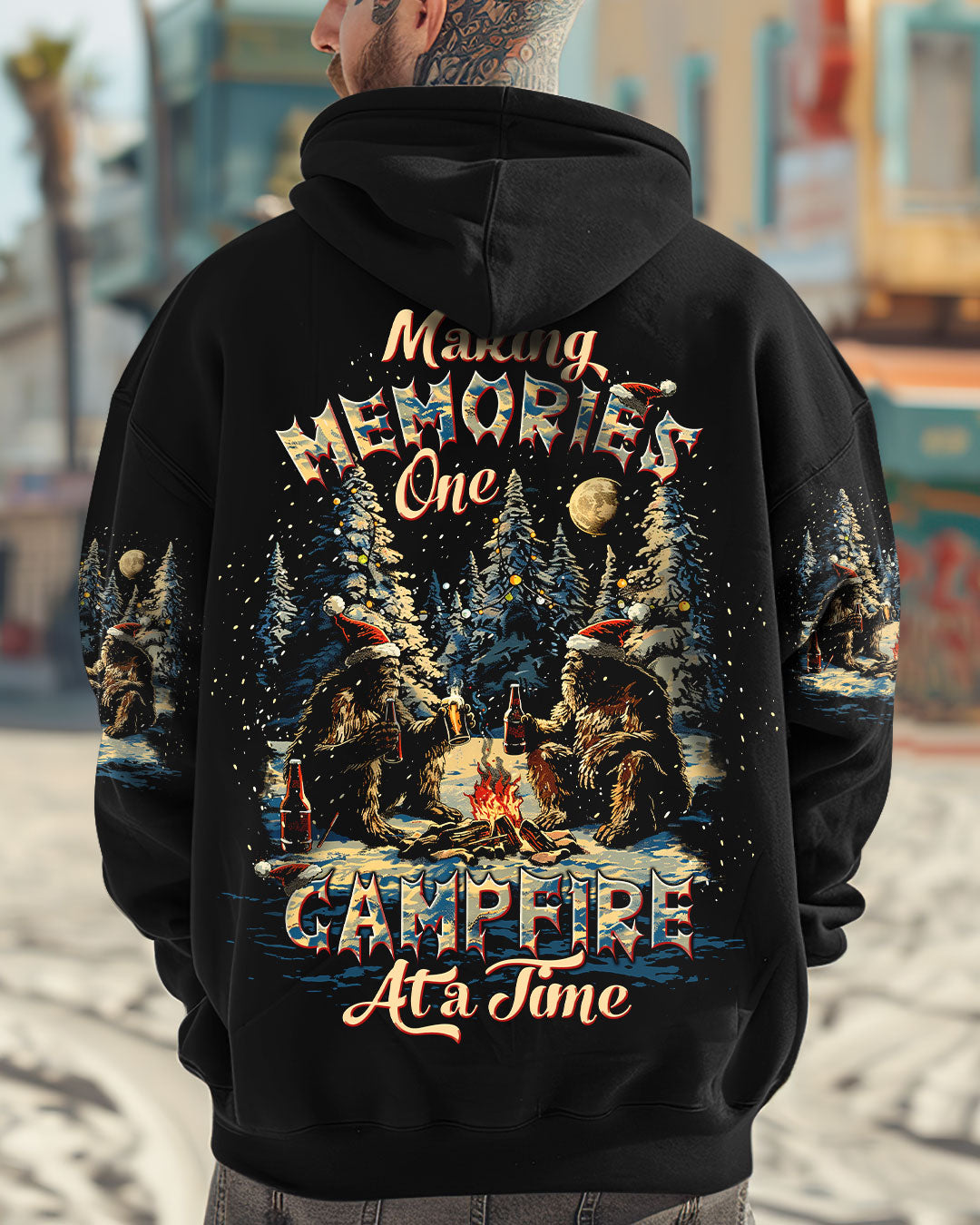 BLISSCORNERS MAKING MEMORIES ONE CAMPFIRE AT A TIME BIGFOOT CHRISTMAS ALL OVER PRINT