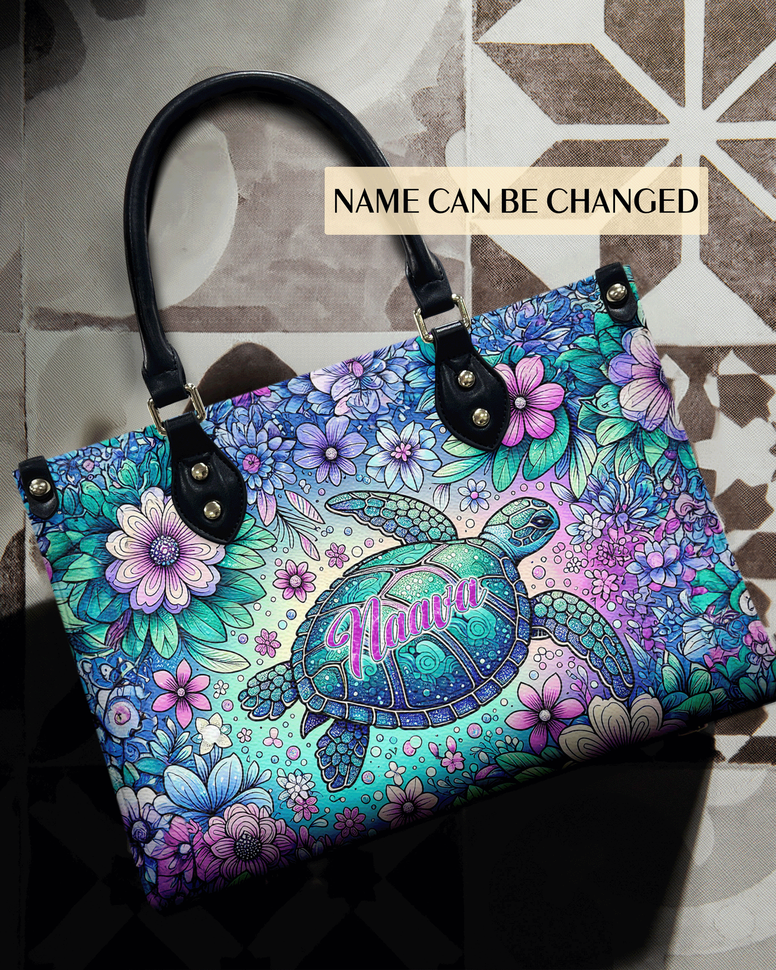 BLISSCORNERS SEA TURTLE FLORAL LEATHER HANDBAG
