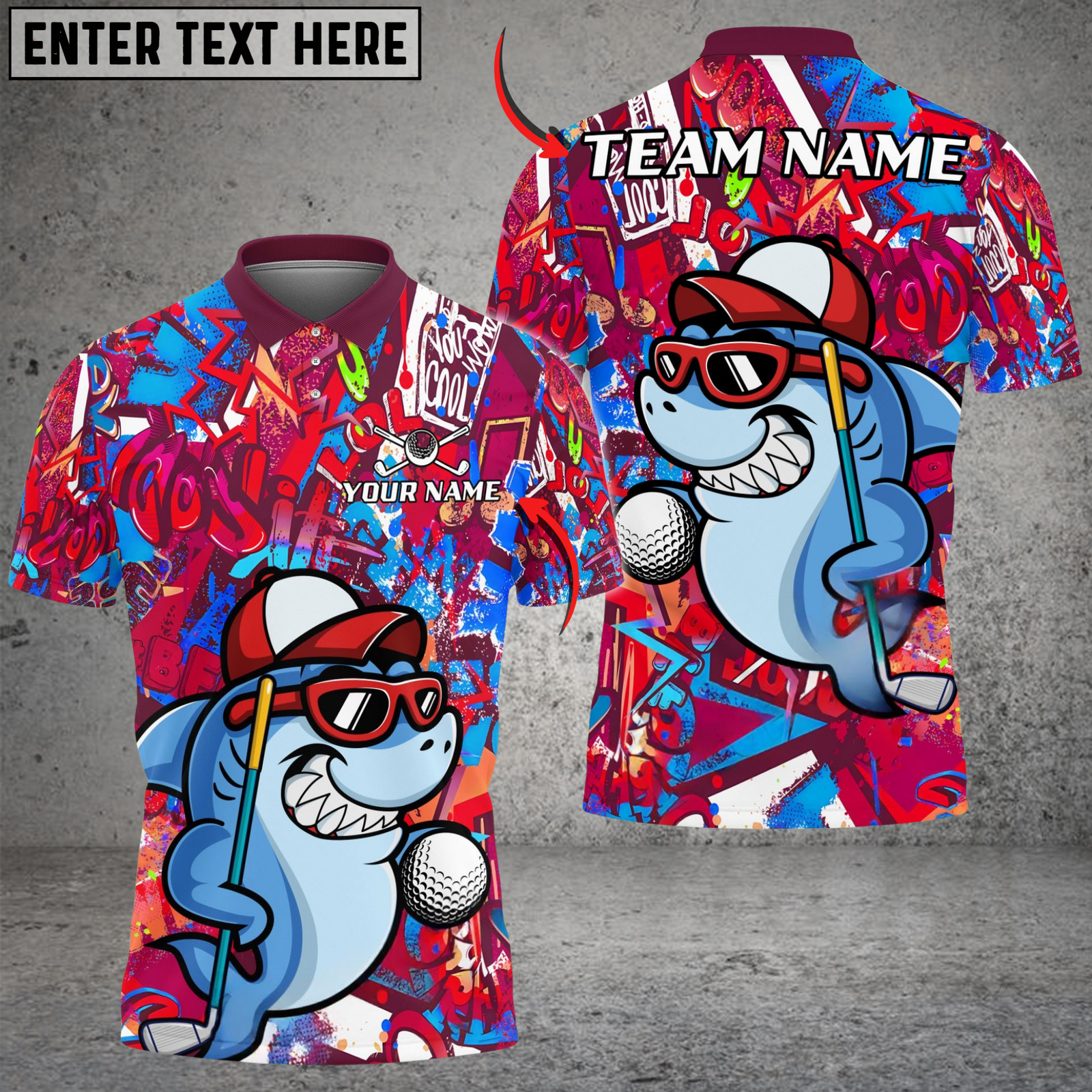 Blisscorners Golf Graffiti Funny Shark Multicolor Customized Name, Team Name 3D Shirts