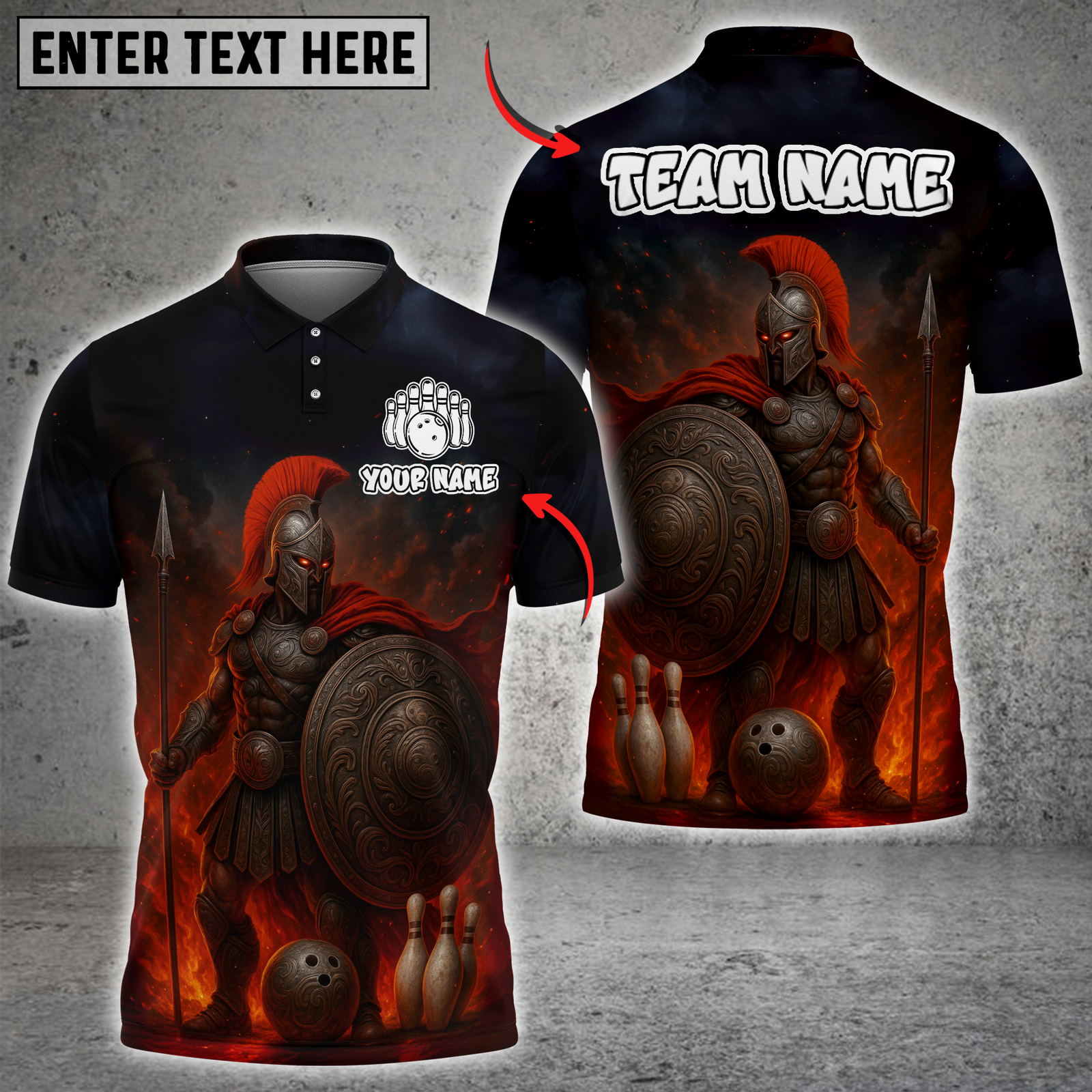 Blisscorners Bowling Spartan Shield Flame Multicolor Customized Name, Team Name 3D Shirts