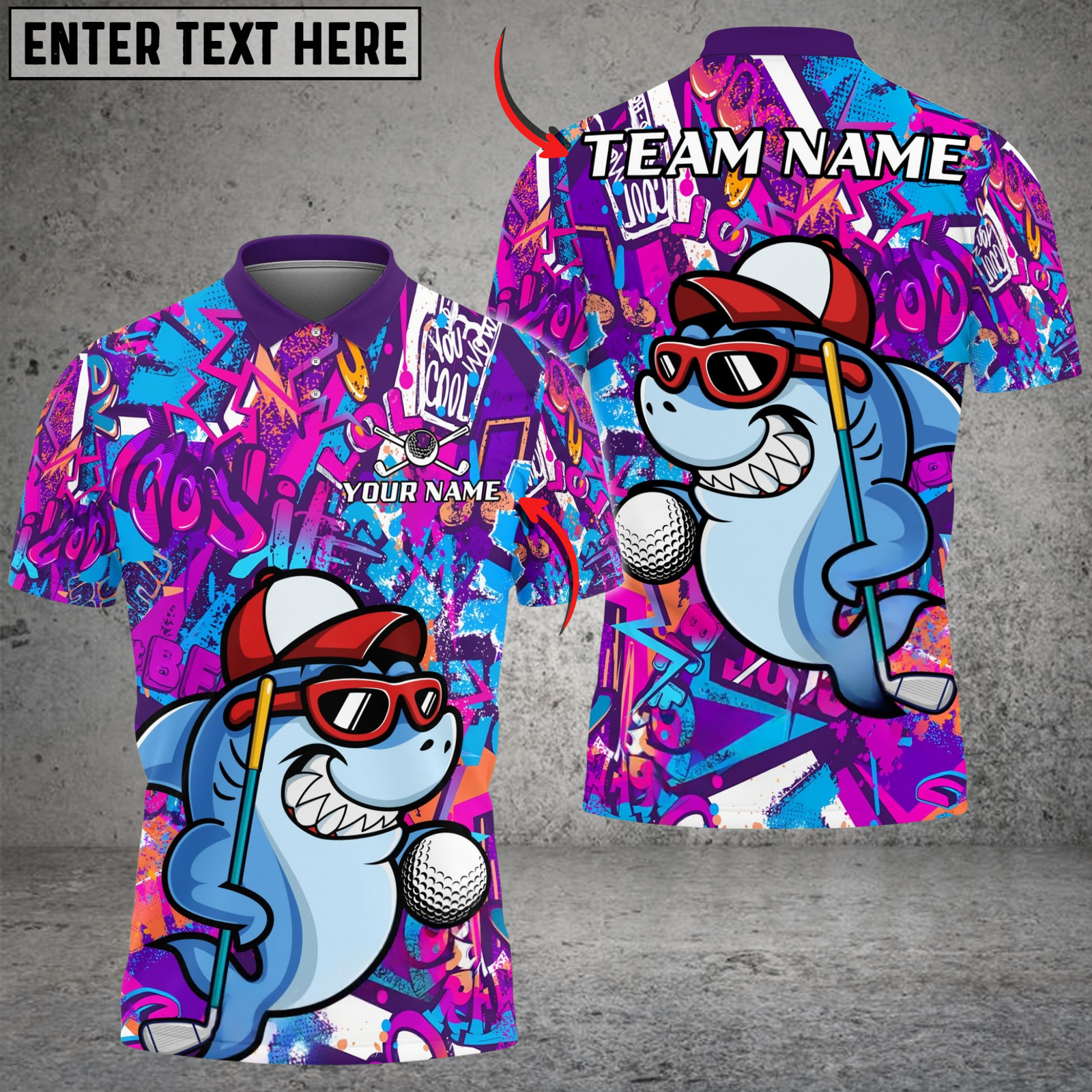 Blisscorners Golf Graffiti Funny Shark Multicolor Customized Name, Team Name 3D Shirts