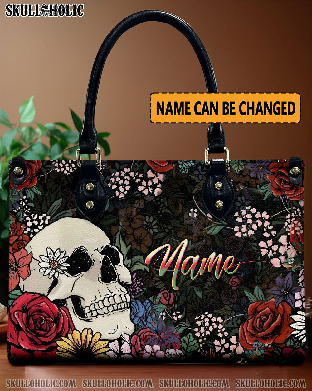BLISSCORNERS SKULL FLOWER LEATHER HANDBAG