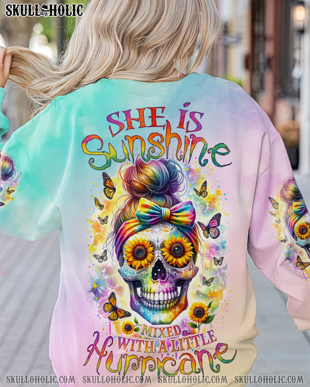 BLISSCORNERS SHE IS SUNSHINE MESSY BUN ALL OVER PRINT