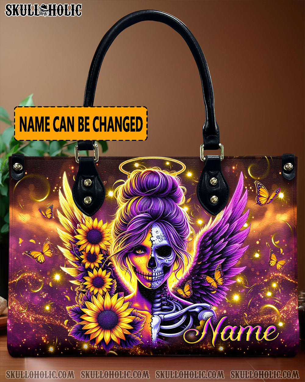 BLISSCORNERS SKULL LADY SUNFLOWER LEATHER HANDBAG