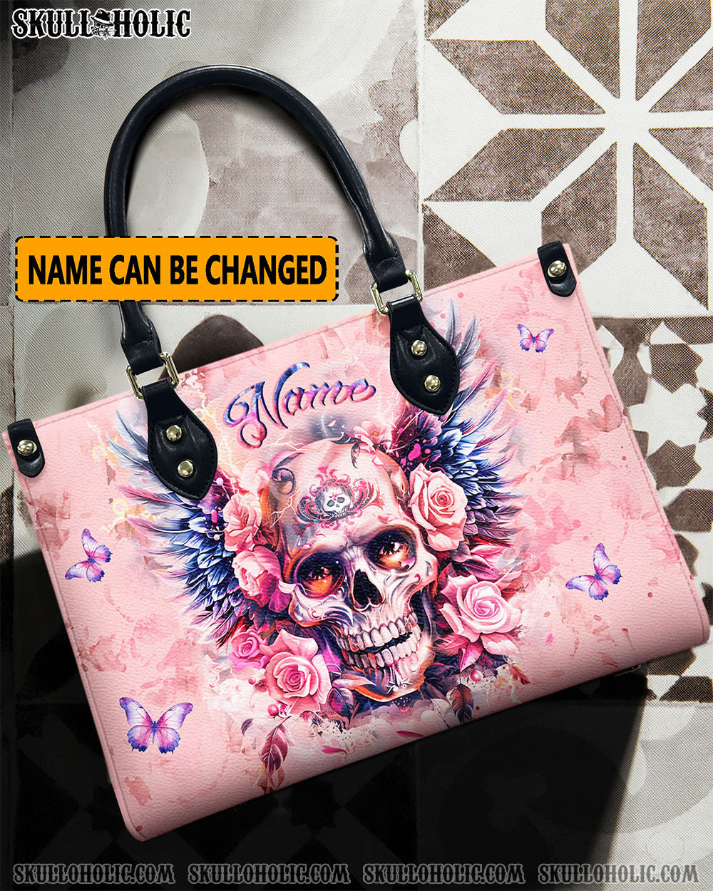 BLISSCORNERS SKULL WINGS ROSE LEATHER HANDBAG