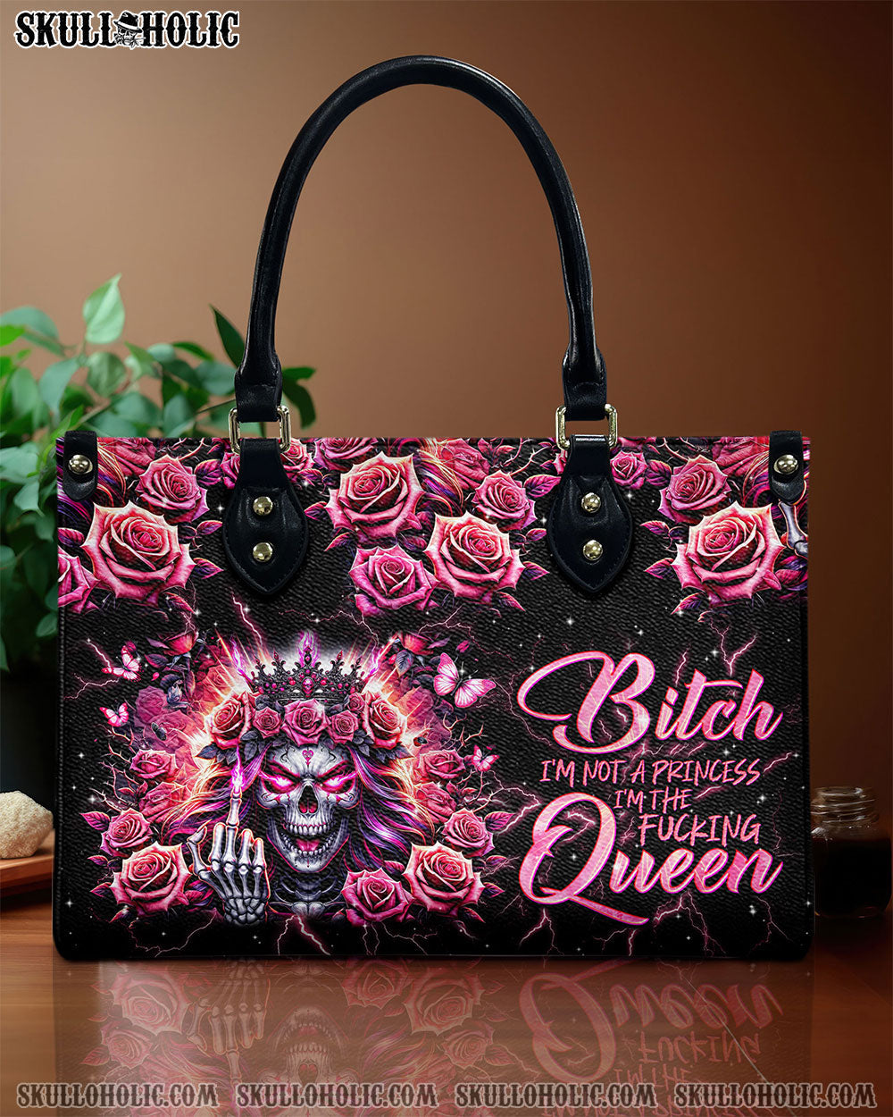 BLISSCORNERS I'M THE FKING QUEEN SKULL LEATHER HANDBAG