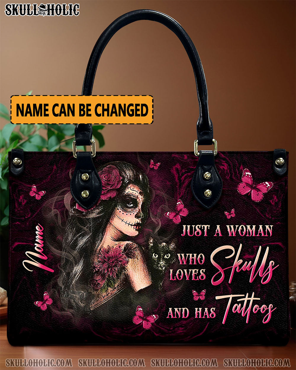 BLISSCORNERS JUST A WOMAN WHO LOVES SKULLS LEATHER HANDBAG