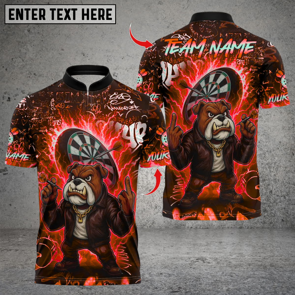 Blisscorners Darts Bulldog Fire Flames Multicolor Customized Name, Team Name 3D Shirts