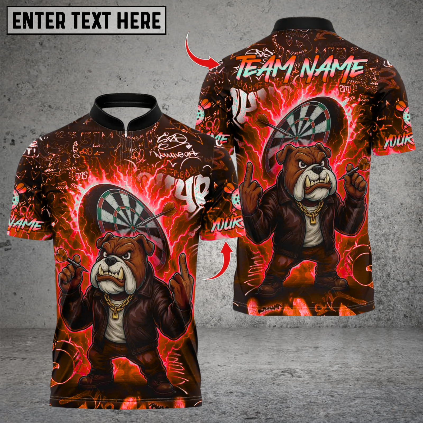 Blisscorners Darts Bulldog Fire Flames Multicolor Customized Name, Team Name 3D Shirts