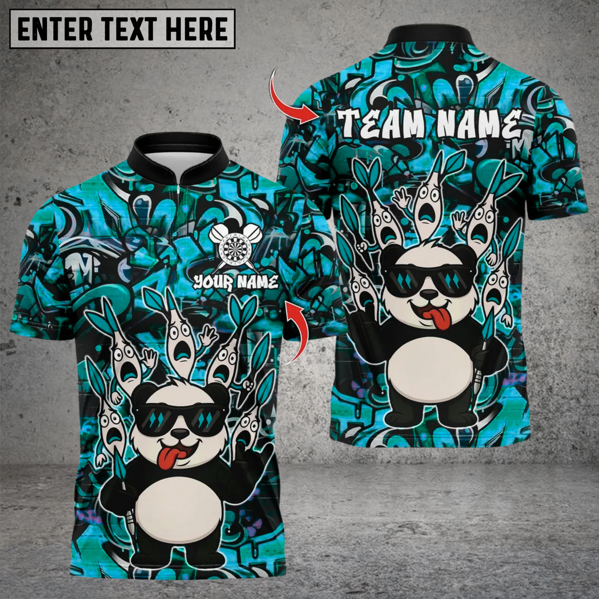 Blisscorners Darts Panda Cool Graffiti Style Multicolor Customized Name, Team Name 3D Shirts