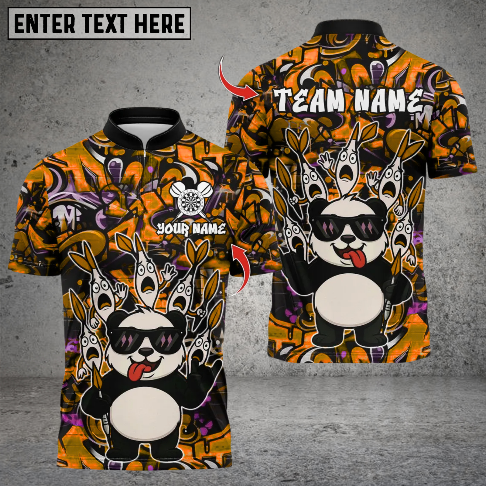 Blisscorners Darts Panda Cool Graffiti Style Multicolor Customized Name, Team Name 3D Shirts