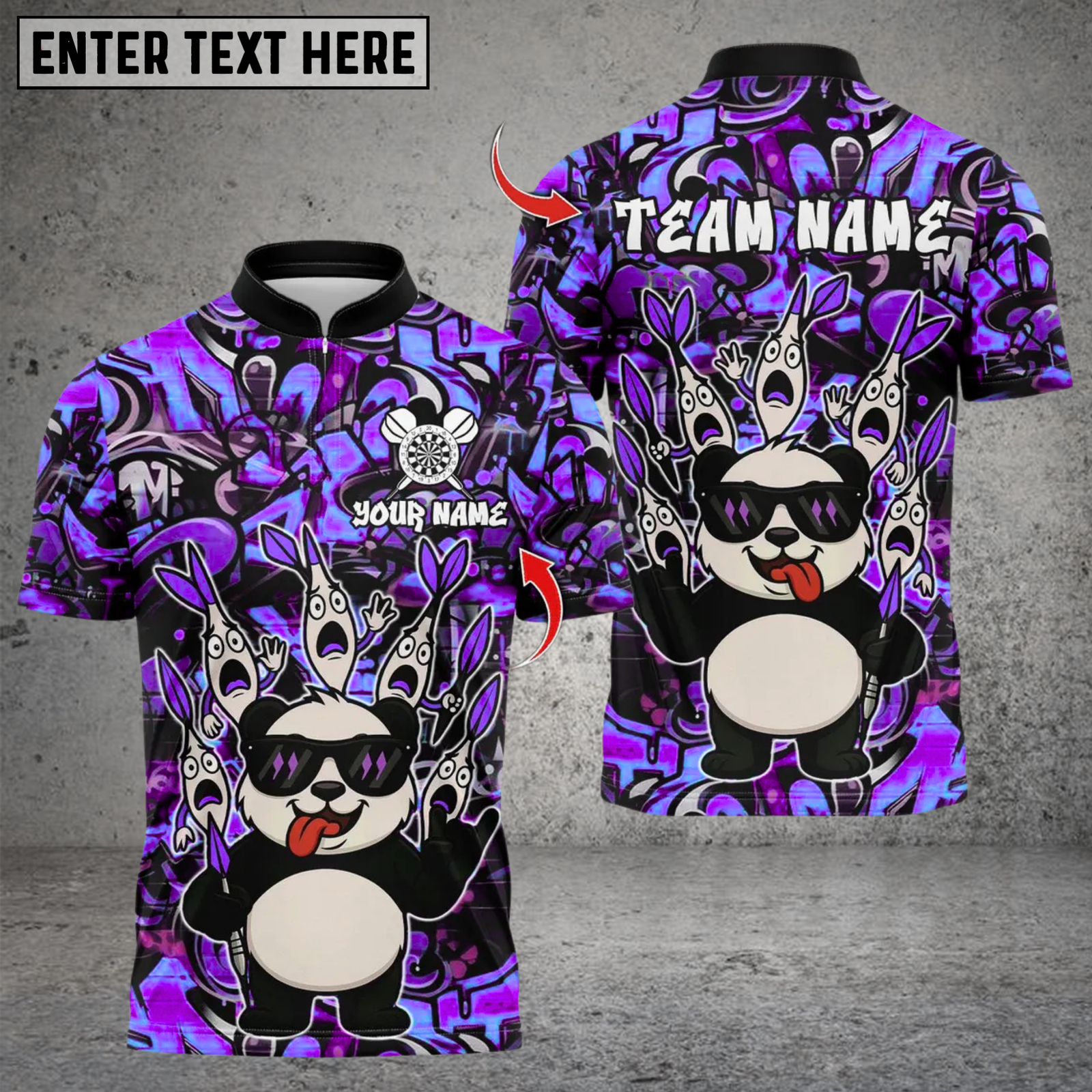 Blisscorners Darts Panda Cool Graffiti Style Multicolor Customized Name, Team Name 3D Shirts